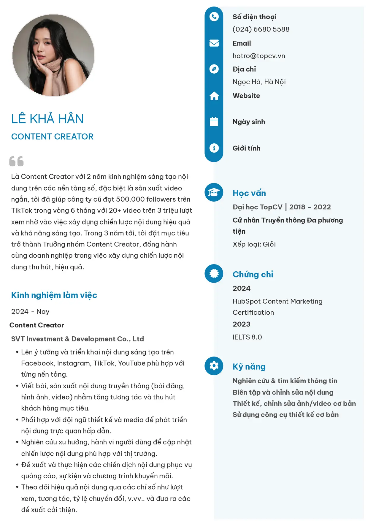 Mẫu CV xin việc Content Creator style Basic 4
