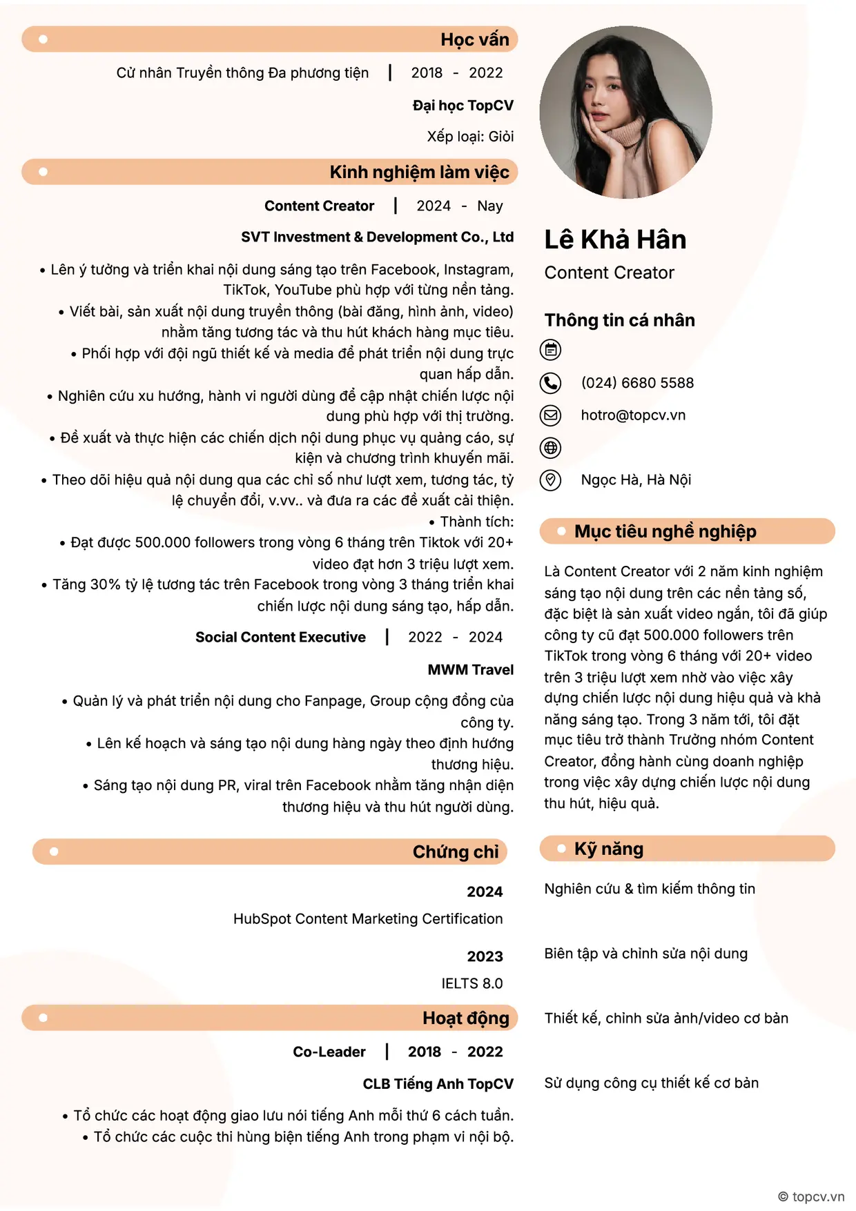 Mẫu CV xin việc Content Creator style Basic 5
