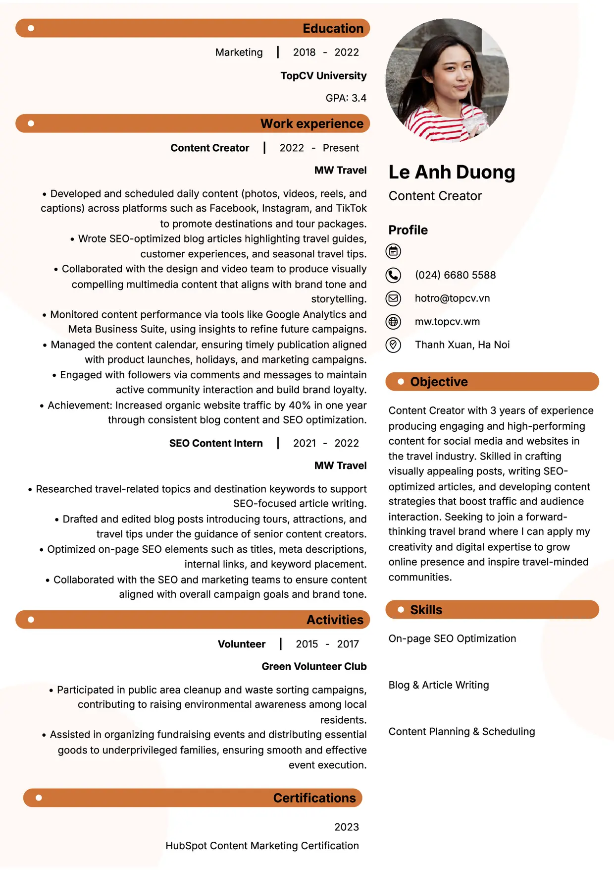 Mẫu CV xin việc Content Creator style Basic 5