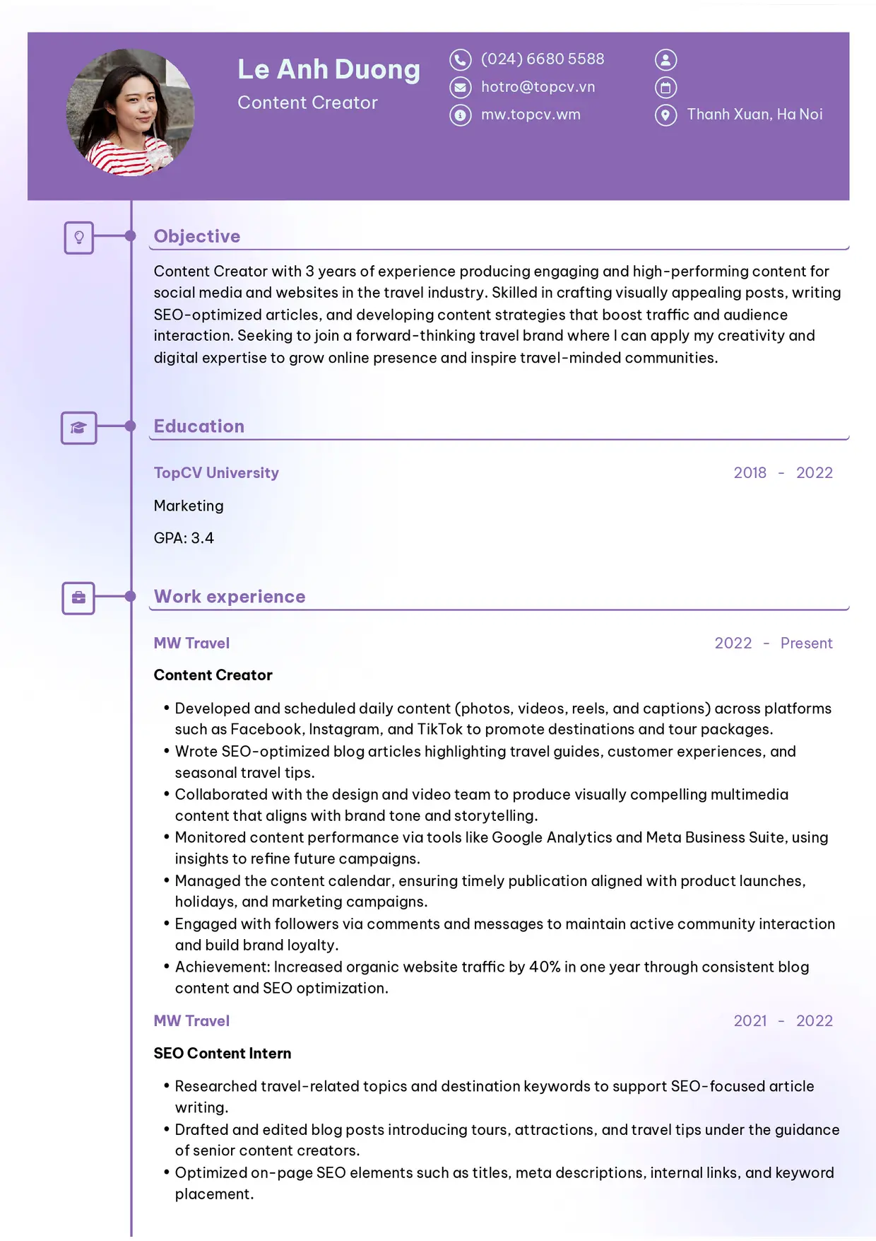 Mẫu CV xin việc Content Creator style Cao Cấp