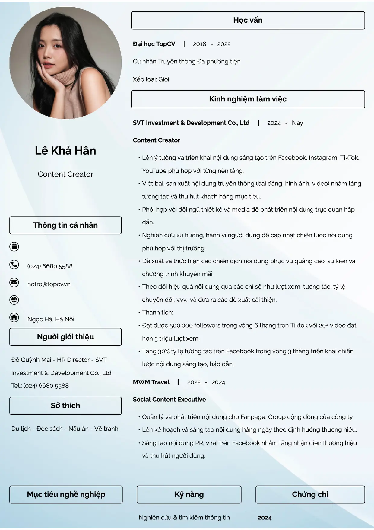 Mẫu CV xin việc Content Creator style Đam mê