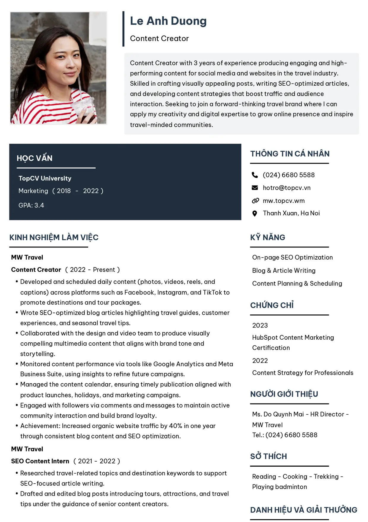 Mẫu CV xin việc Content Creator style Tối giản 2