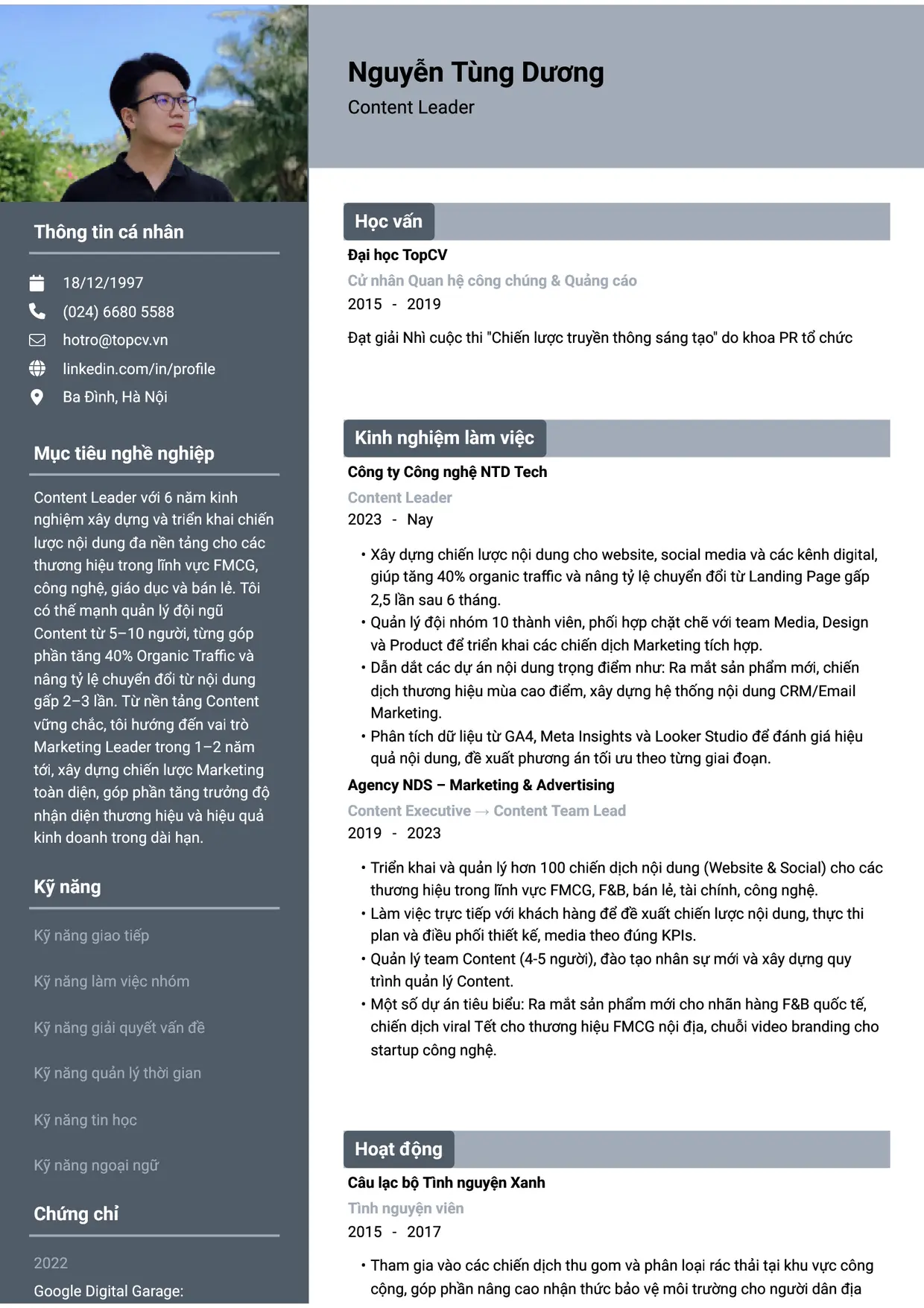 Mẫu CV Content Leader style Basic 1