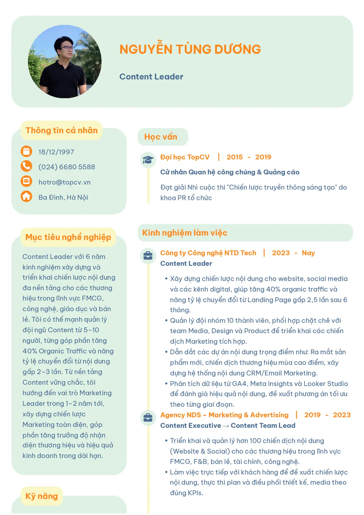 Mẫu CV Content Leader style Basic 3