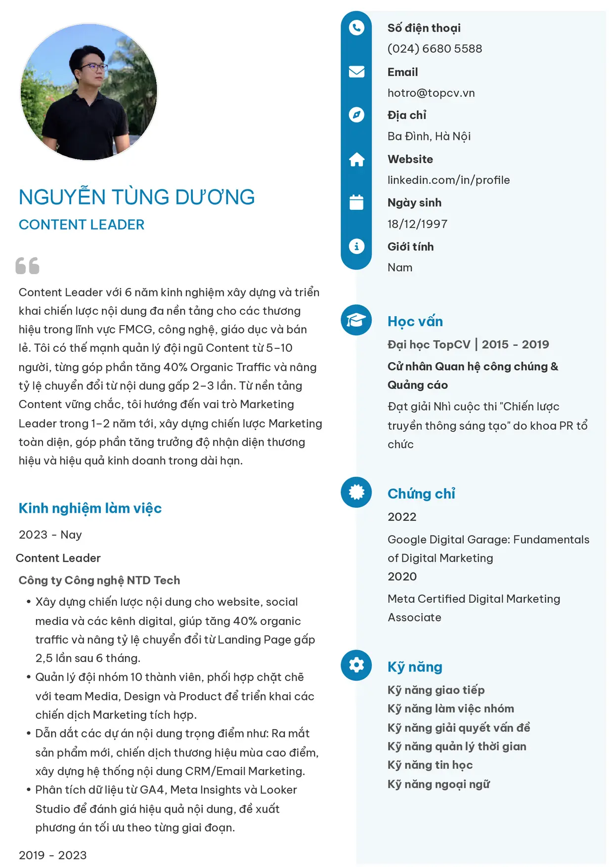 Mẫu CV Content Leader style Basic 4