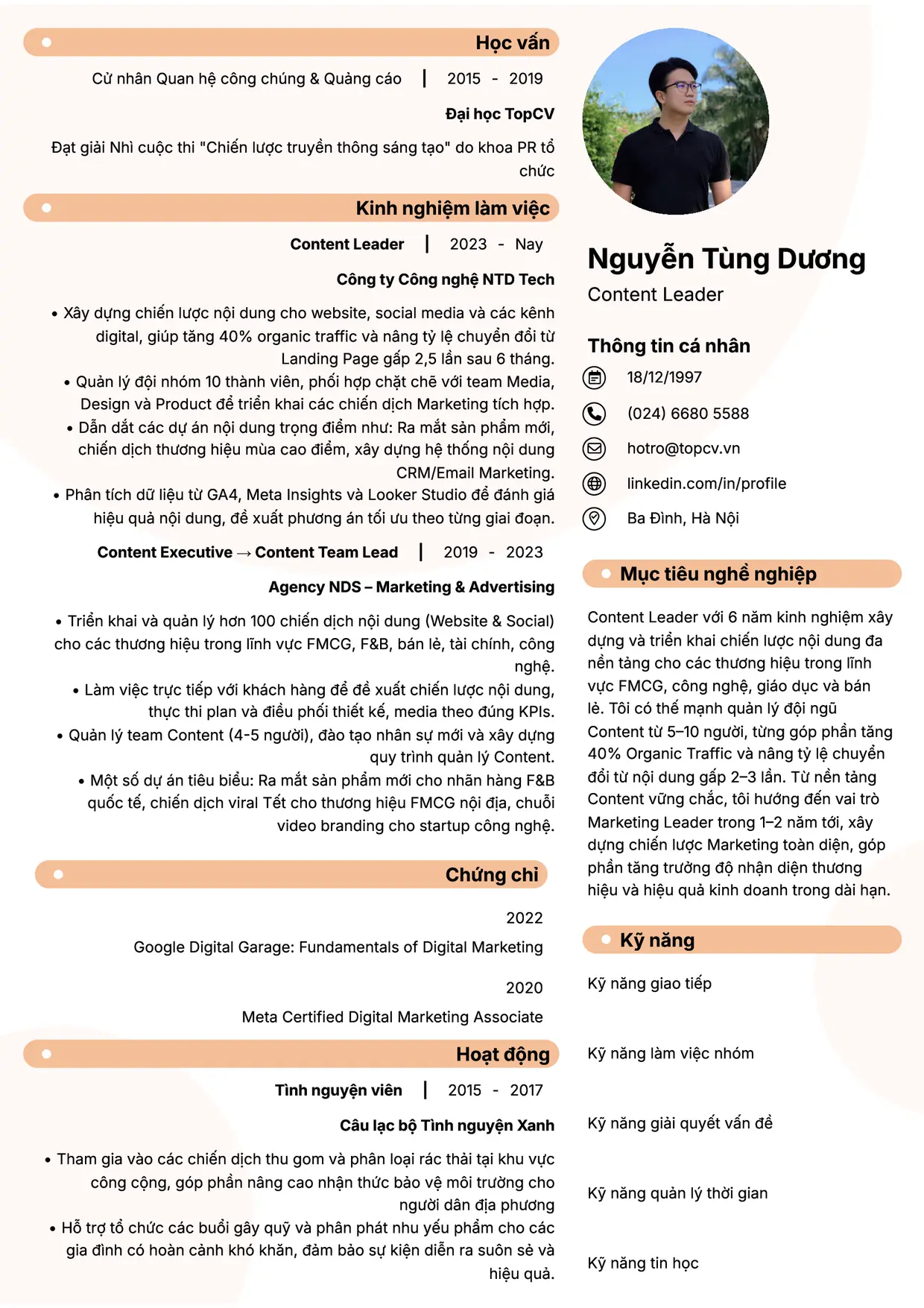 Mẫu CV Content Leader style Basic 5