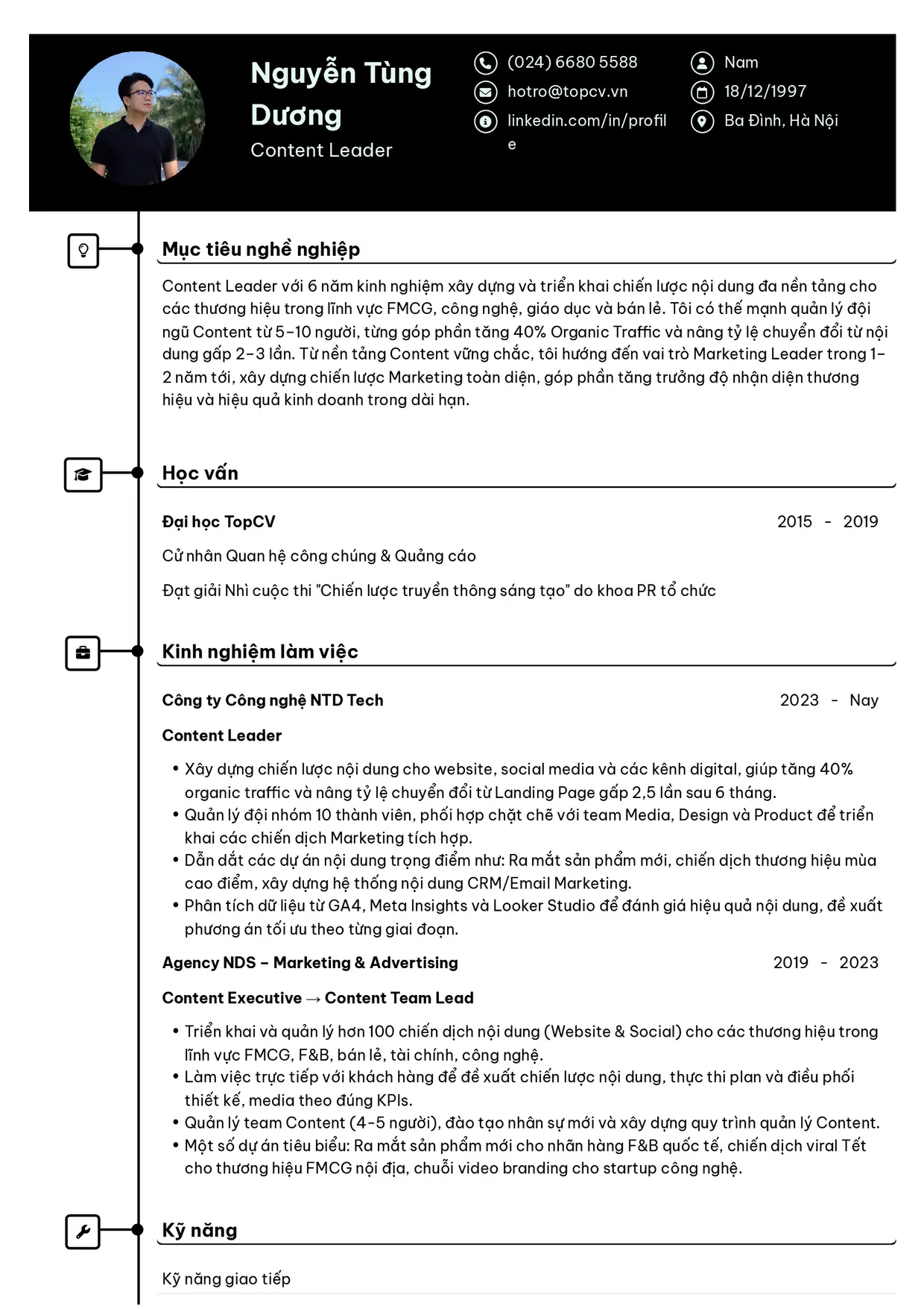 Mẫu CV Content Leader style Cao Cấp