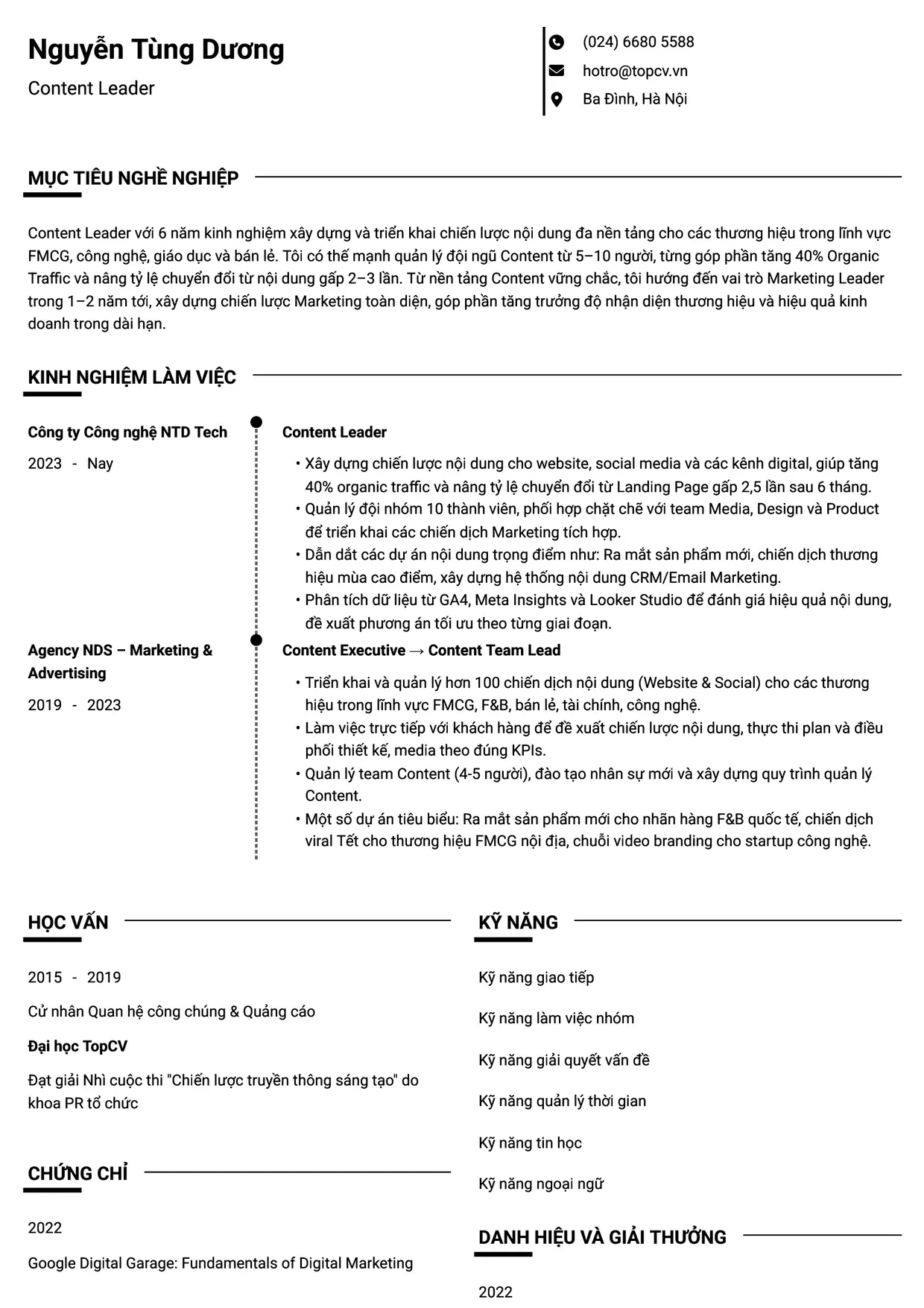Mẫu CV Content Leader style Chuyên gia