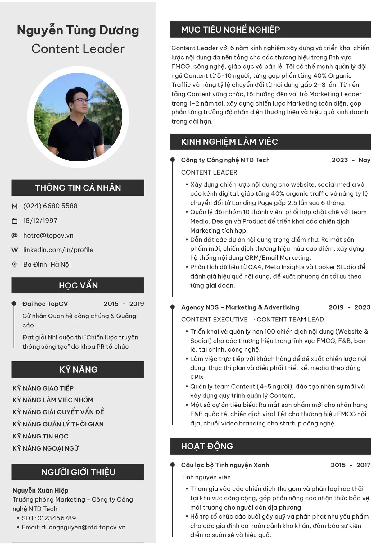Mẫu CV Content Leader style Clarity