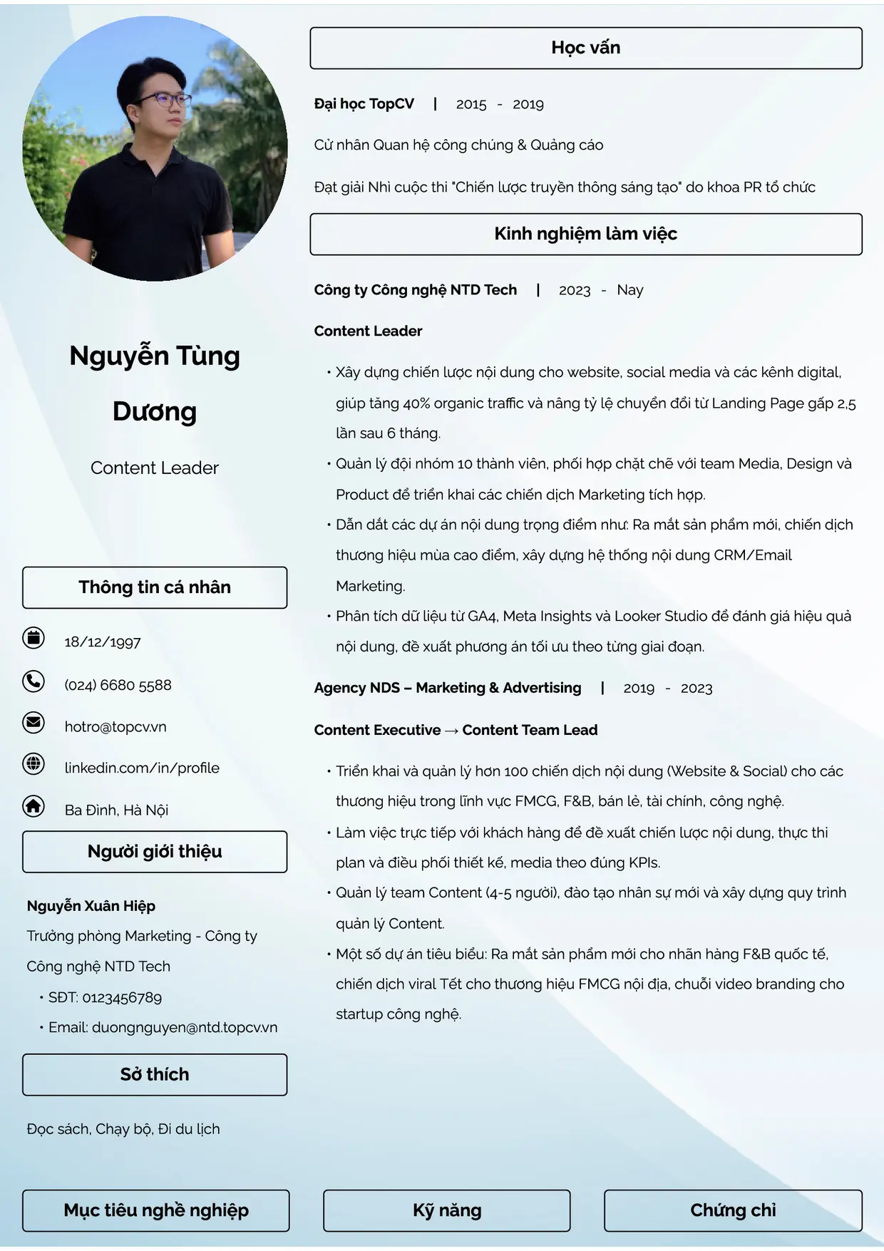 Mẫu CV Content Leader style Đam mê