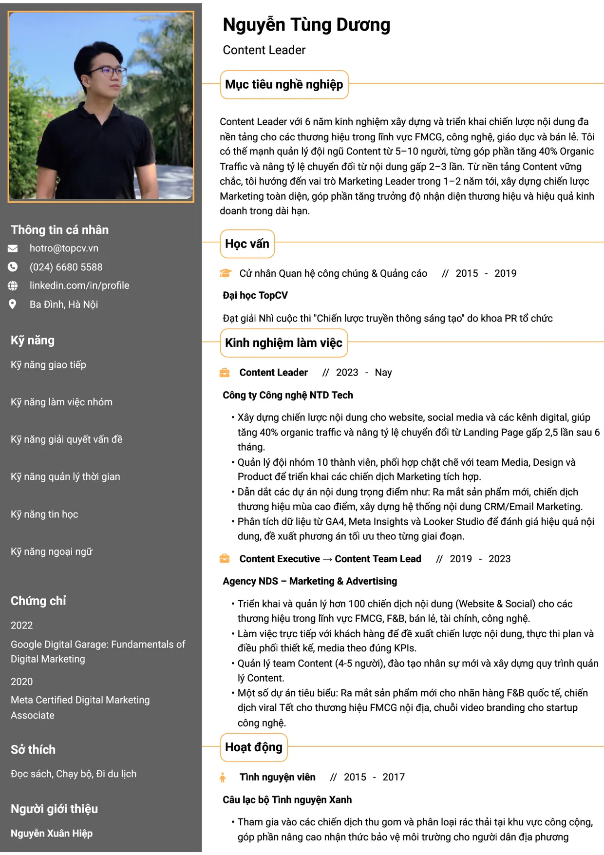 Mẫu CV Content Leader style Thành đạt
