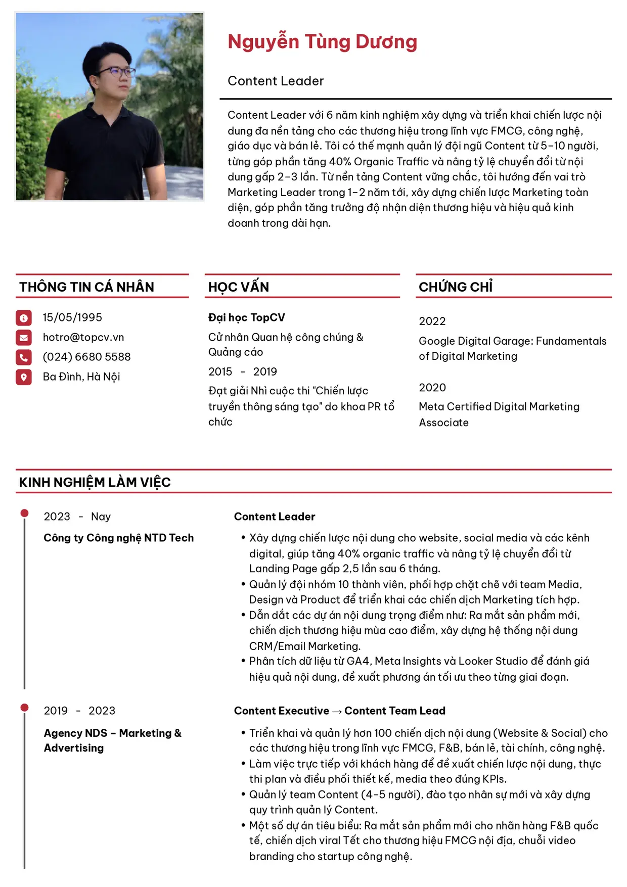 Mẫu CV Content Leader style Thanh lịch