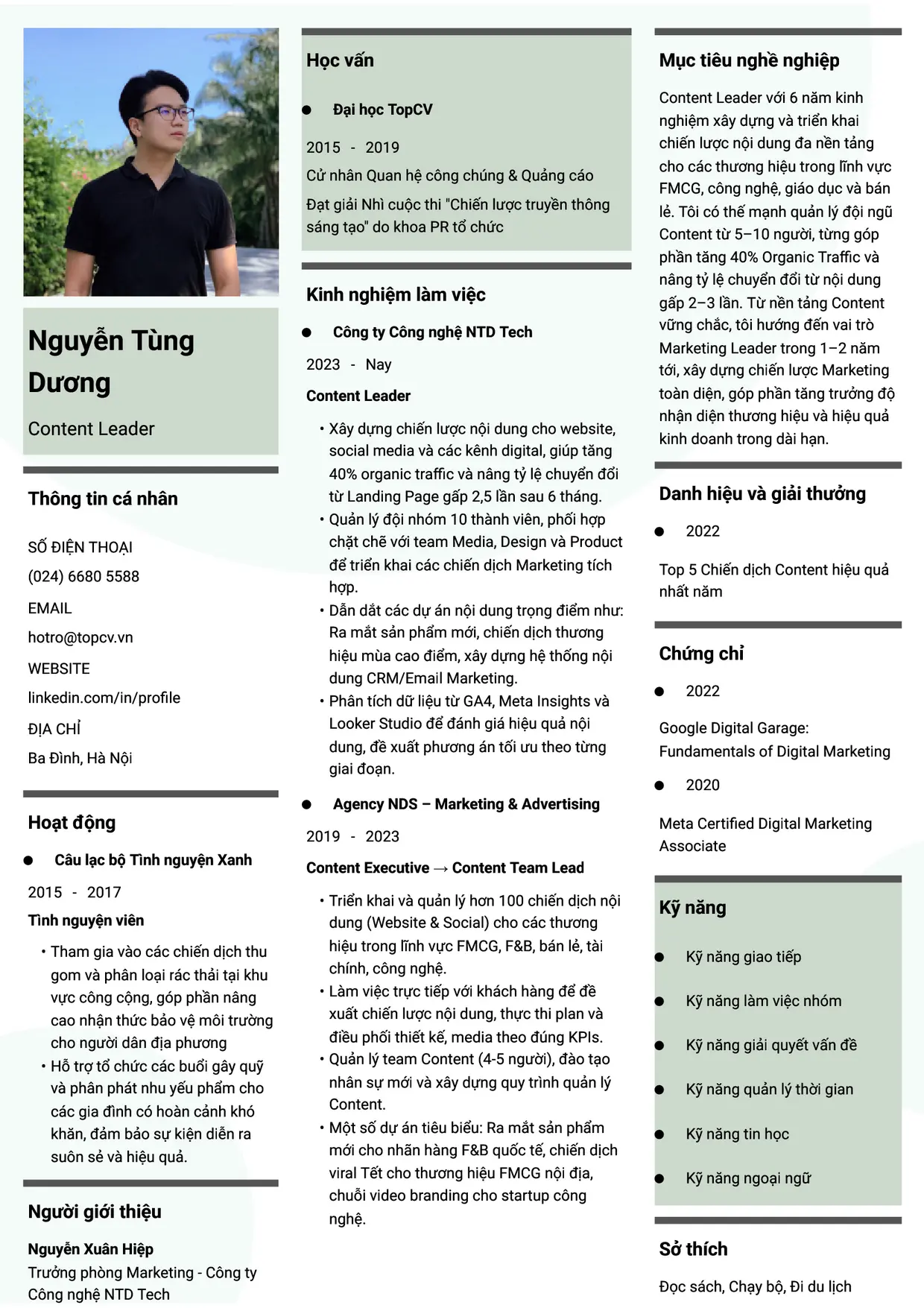 Mẫu CV Content Leader style Thời đại