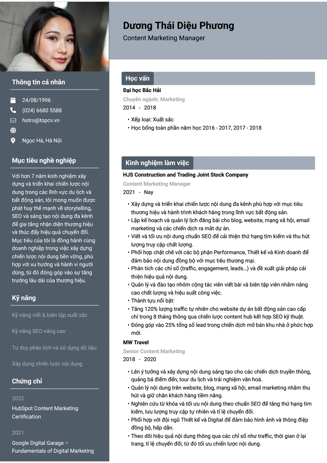 Mẫu CV Content Marketing Manager style Basic 1