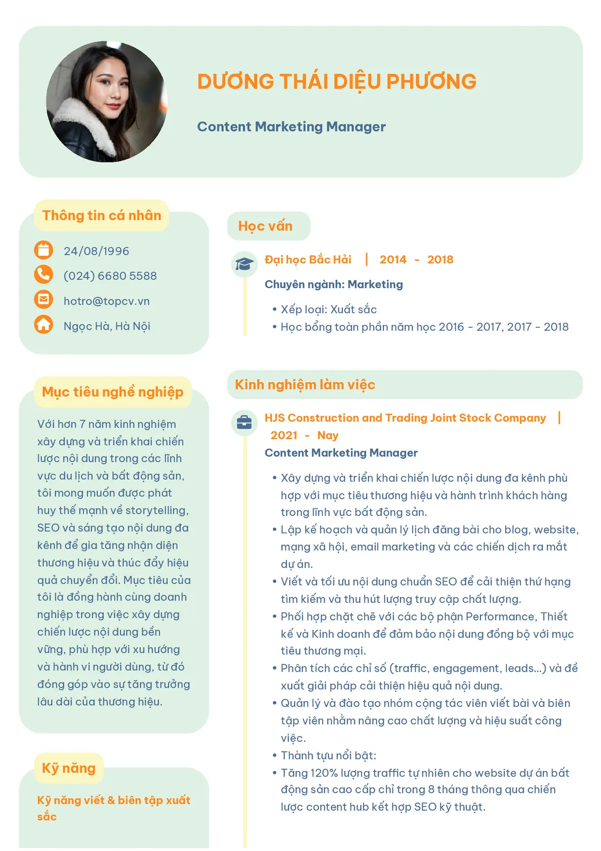 Mẫu CV Content Marketing Manager style Basic 3