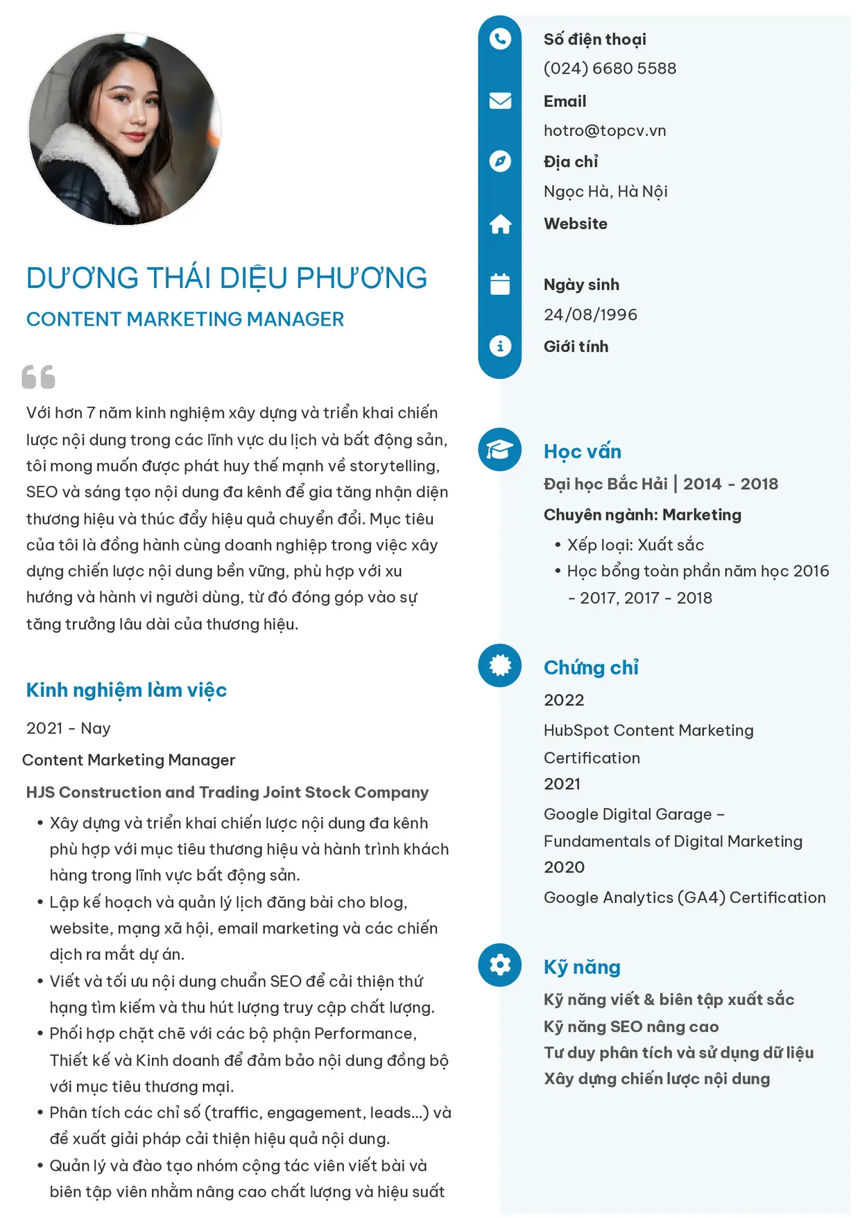 Mẫu CV Content Marketing Manager style Basic 4