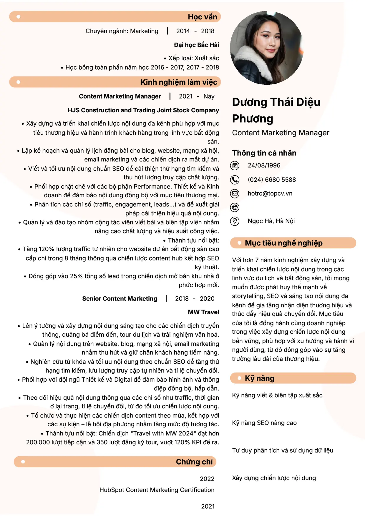Mẫu CV Content Marketing Manager style Basic 5
