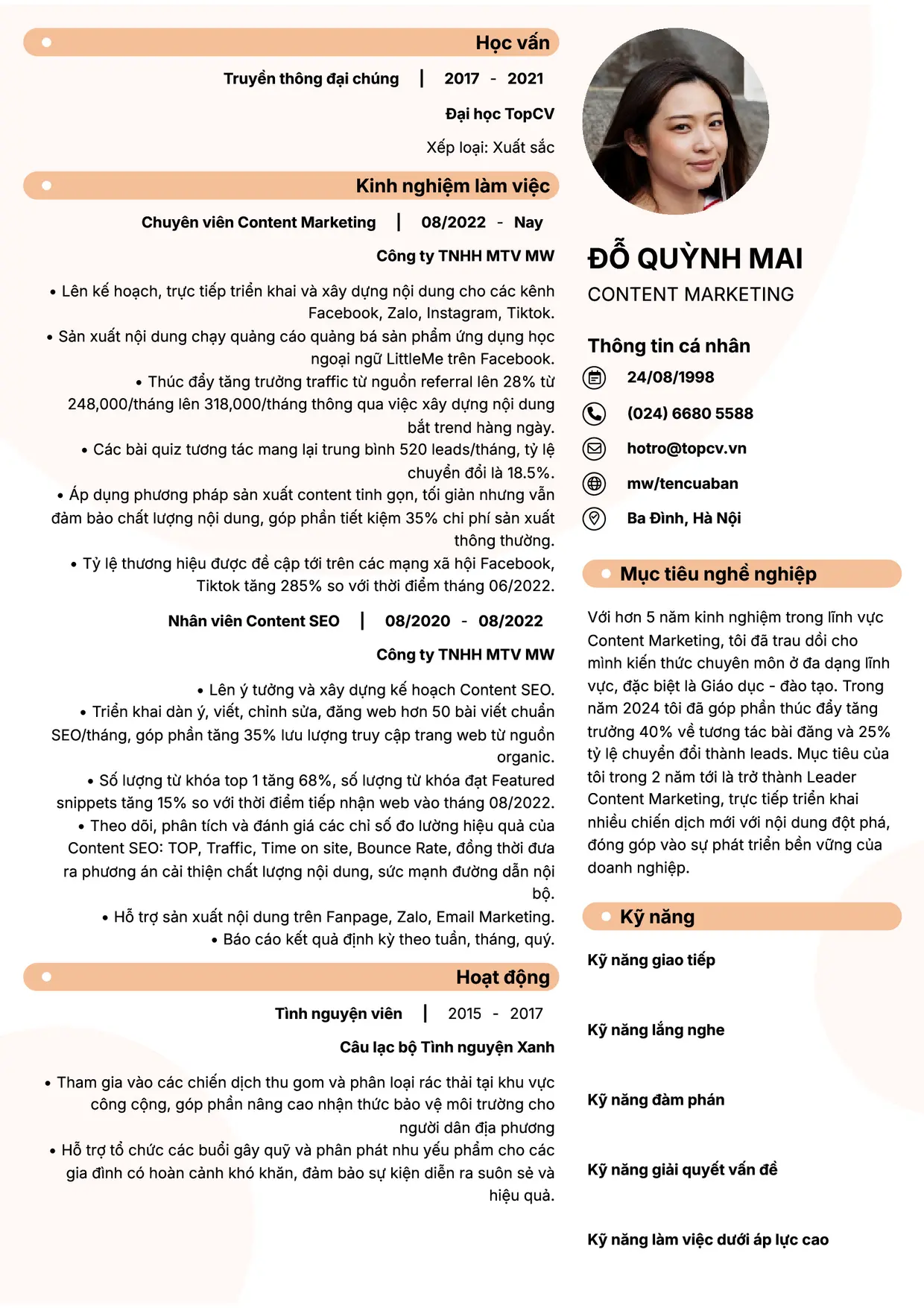 Mẫu CV xin việc Content Marketing style Basic 5
