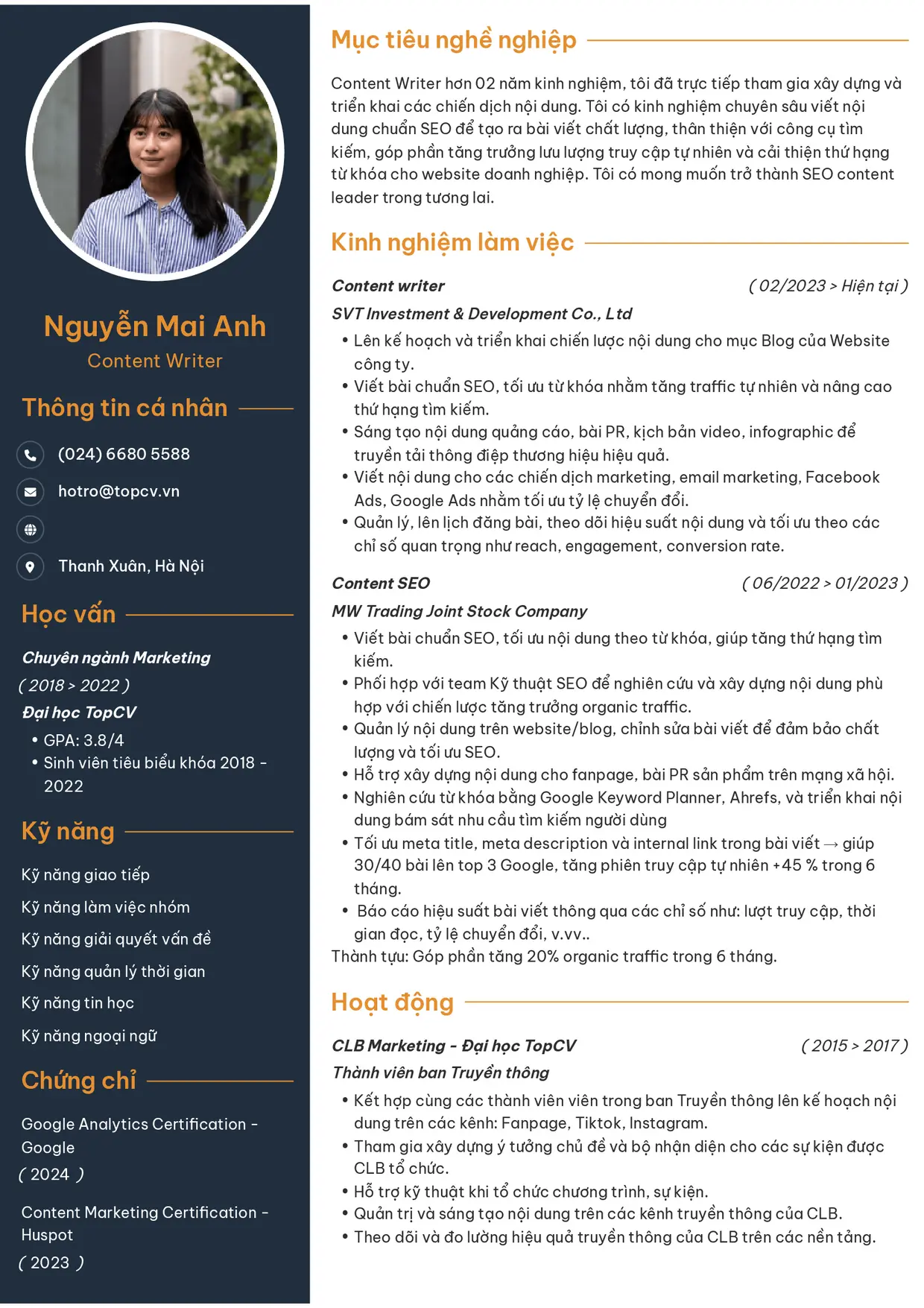 Mẫu CV xin việc Content writer style Tham vọng 1