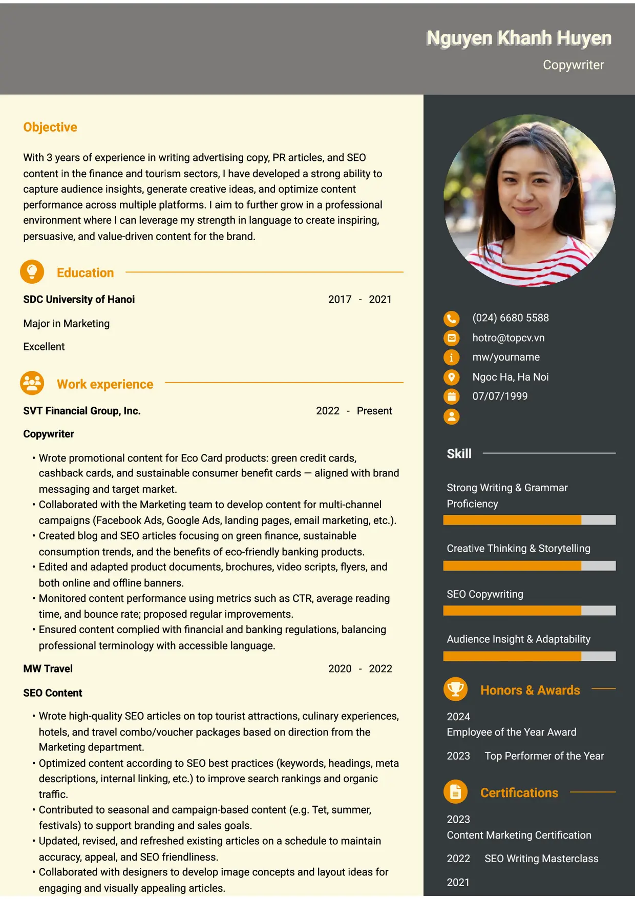 Mẫu CV xin việc Copywriter style Ấn tượng