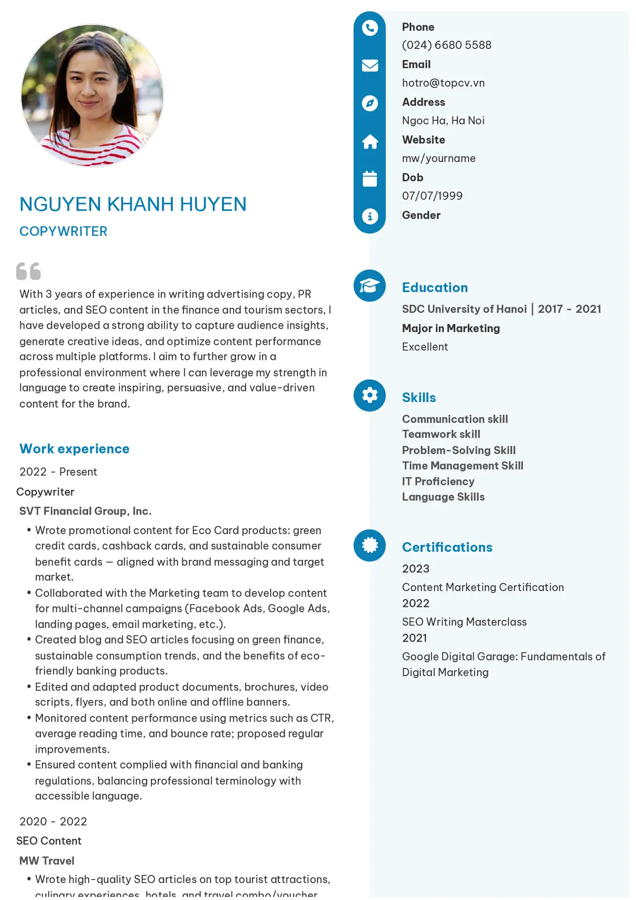 Mẫu CV xin việc Copywriter style Basic 4