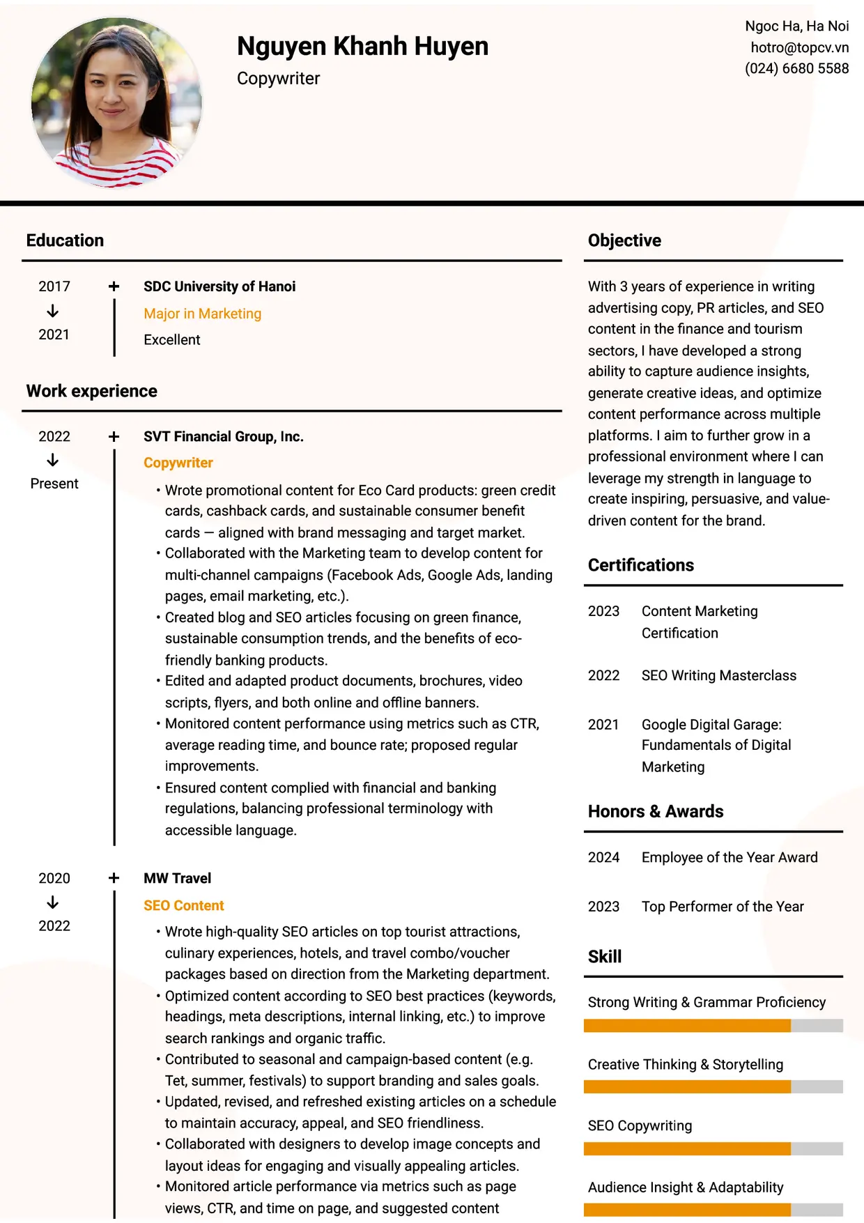 Mẫu CV xin việc Copywriter style Dòng Thời Gian