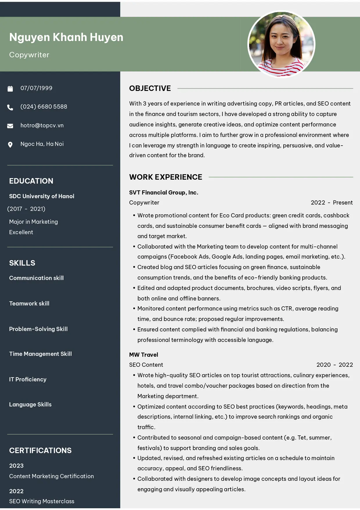 Mẫu CV xin việc Copywriter style Outstanding 10