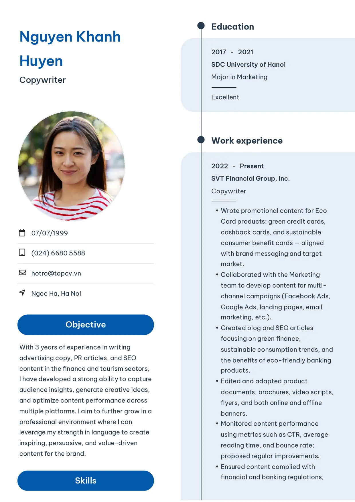 Mẫu CV xin việc Copywriter style Sinh viên 3