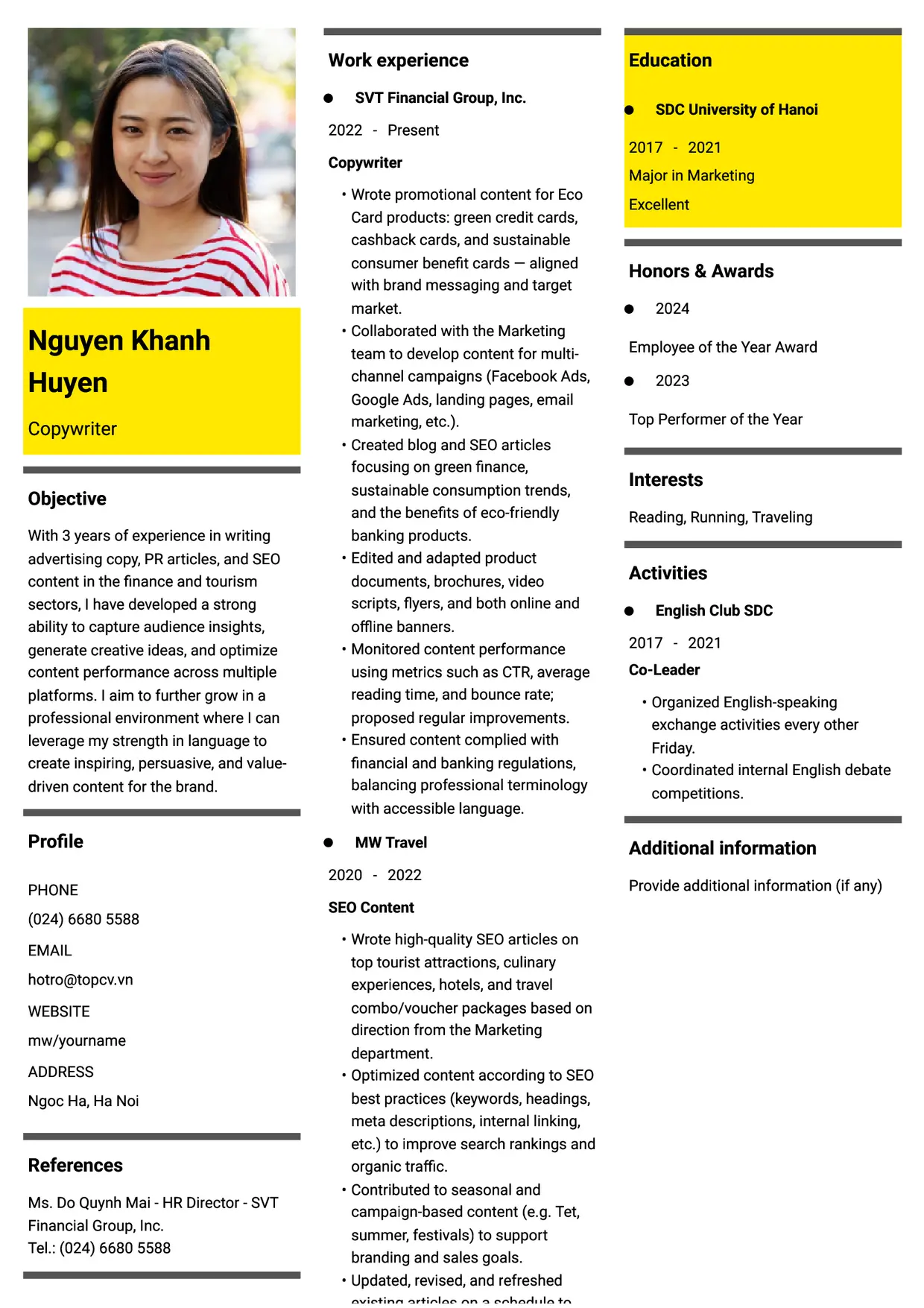 Mẫu CV xin việc Copywriter style Thời đại