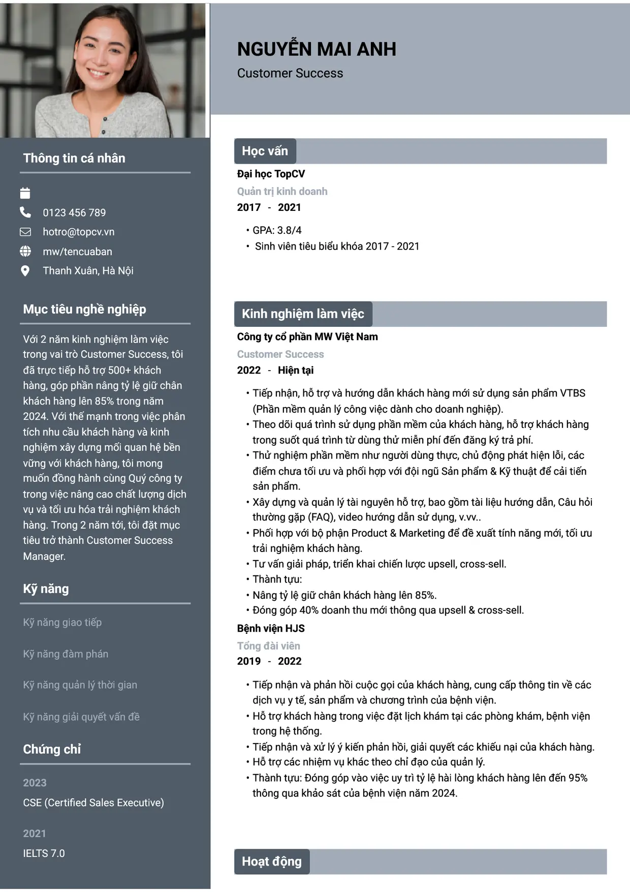 Mẫu CV xin việc Customer Success style Basic 1
