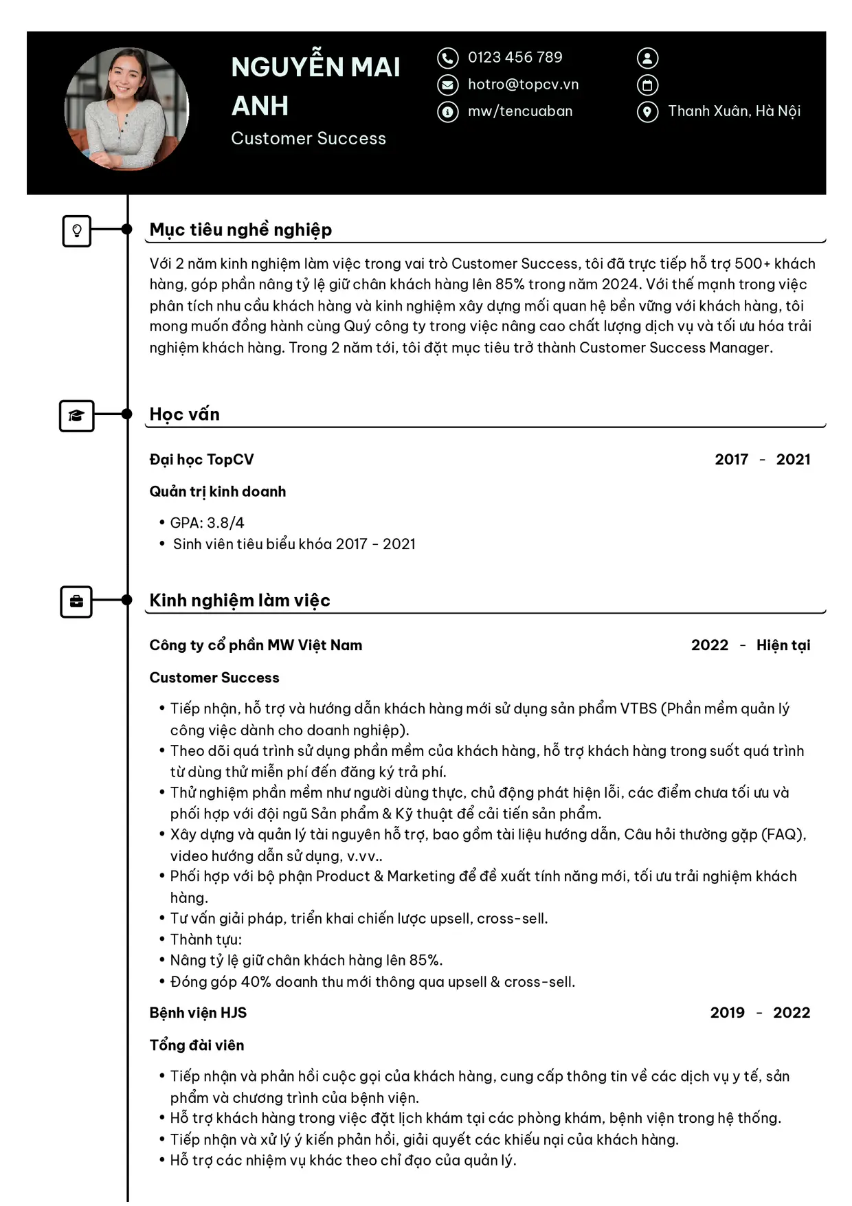 Mẫu CV xin việc Customer Success style Cao Cấp