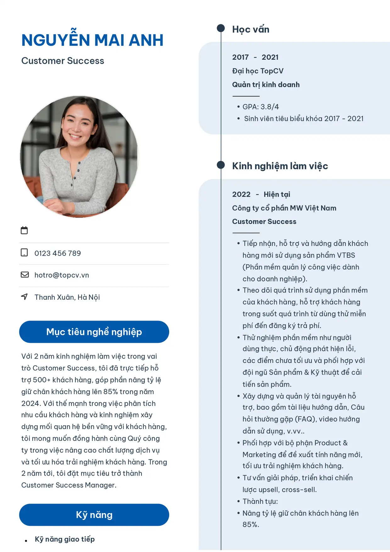Mẫu CV xin việc Customer Success style Sinh viên 3