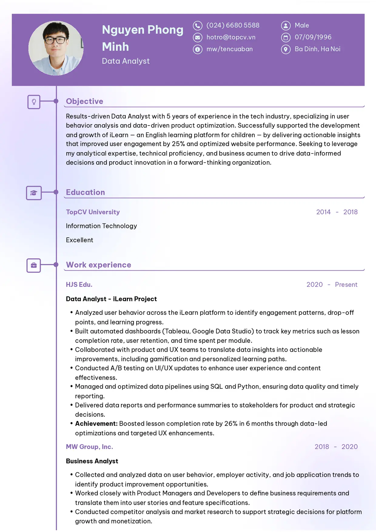 Mẫu CV xin việc Data Analyst style Cao Cấp