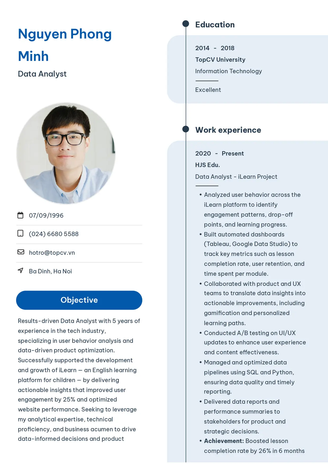 Mẫu CV xin việc Data Analyst style Sinh viên 3