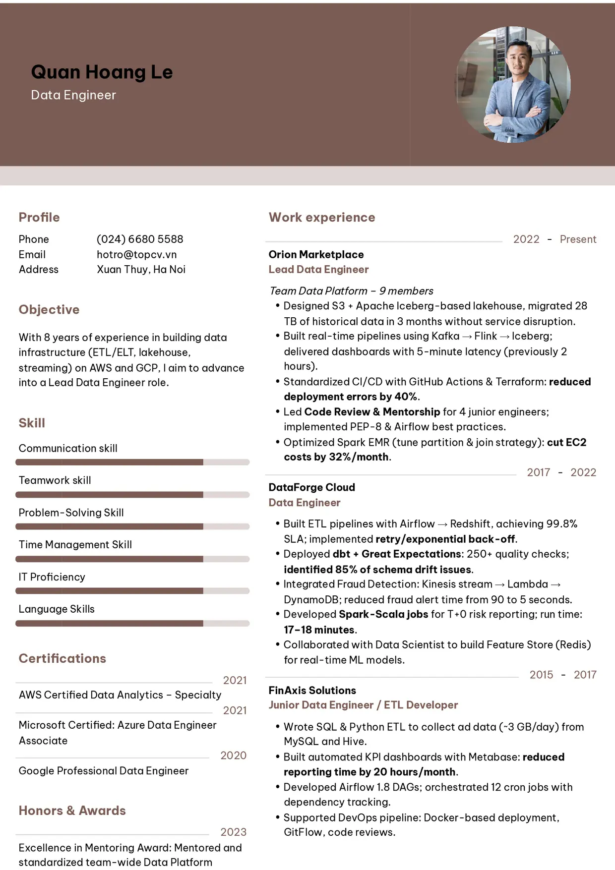 Mẫu CV xin việc Data Engineer style Ấn tượng 3