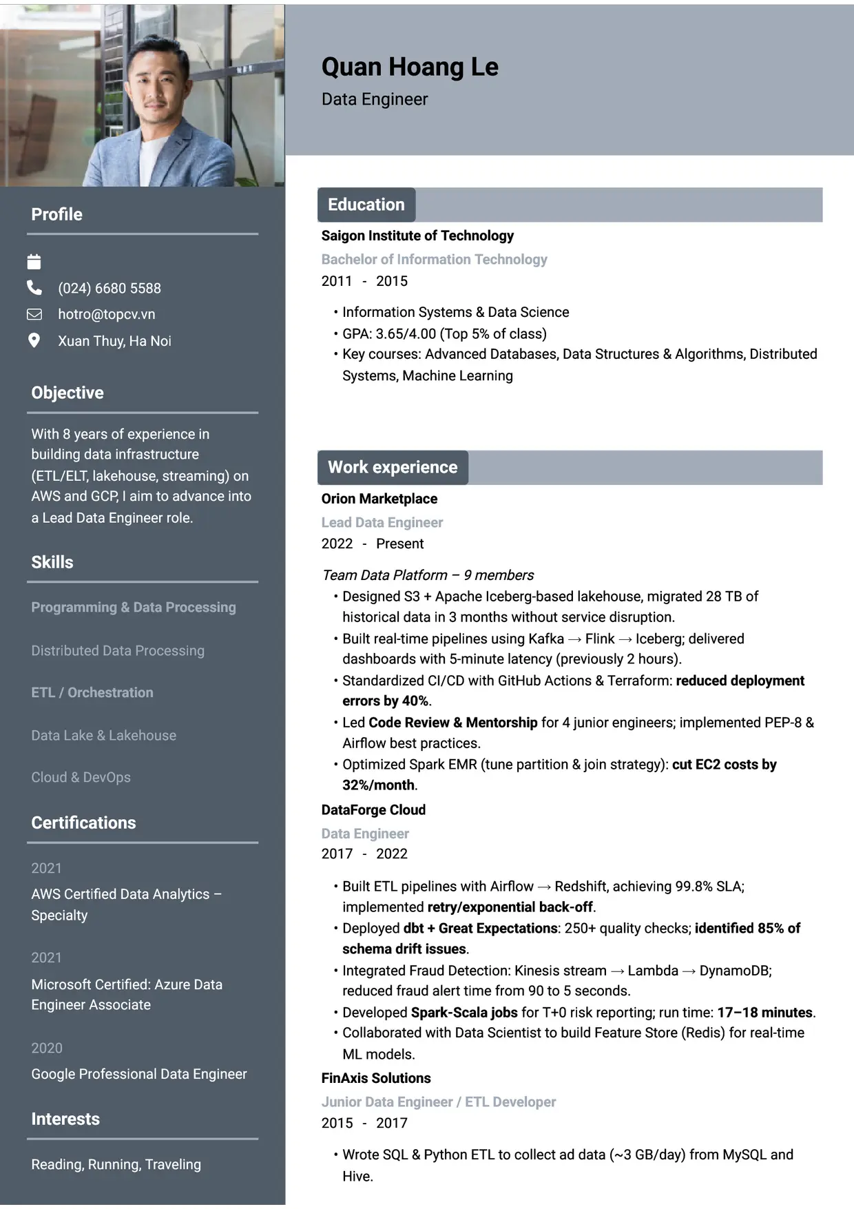 Mẫu CV xin việc Data Engineer style Basic 1