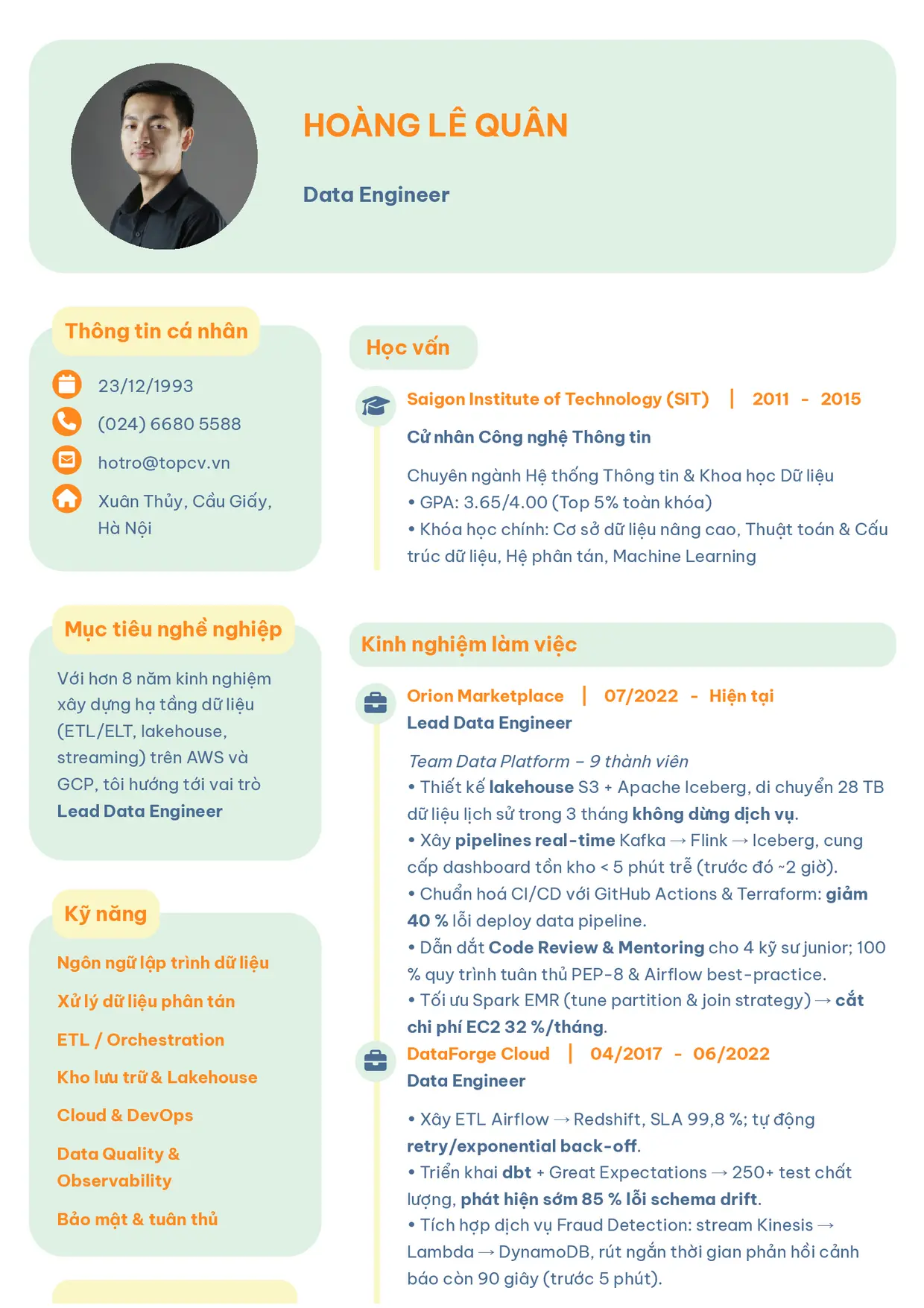 Mẫu CV Data Engineer style Basic 3