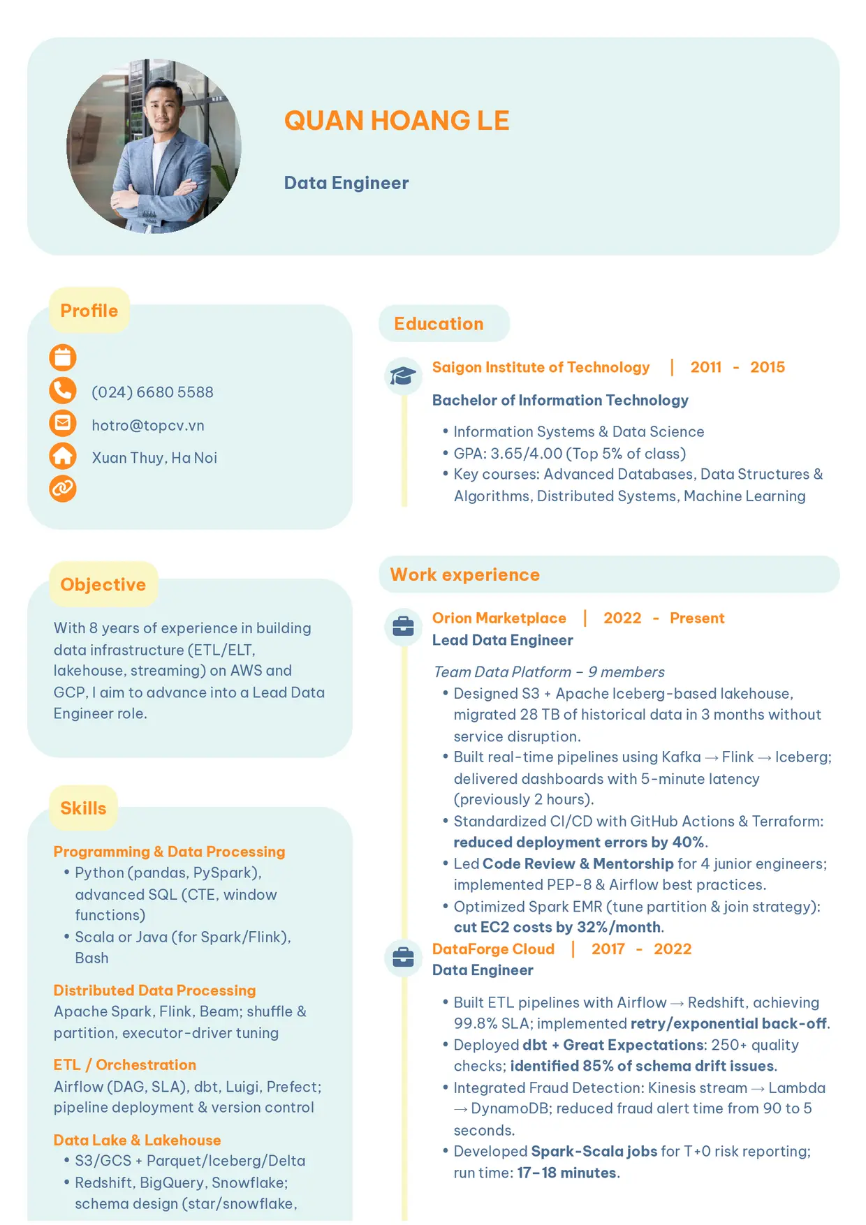 Mẫu CV xin việc Data Engineer style Basic 3