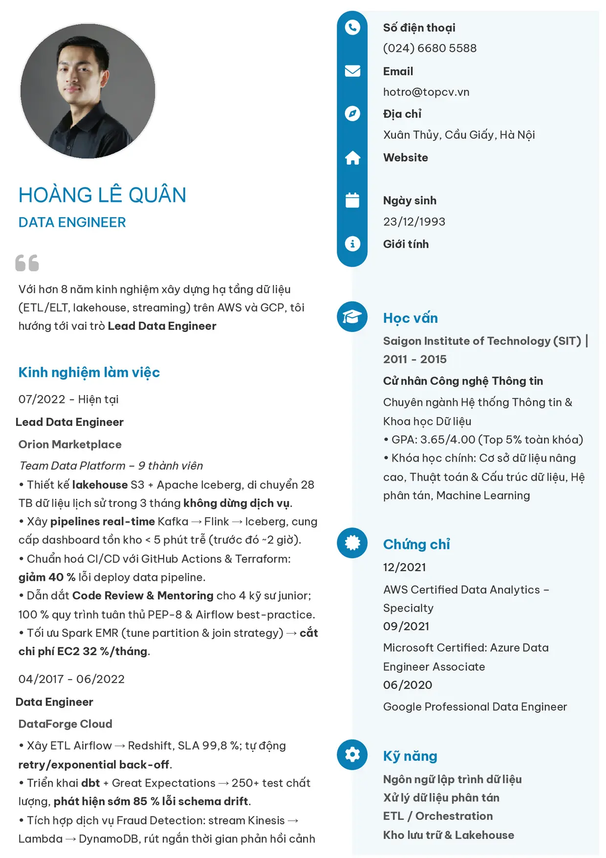 Mẫu CV Data Engineer style Basic 4