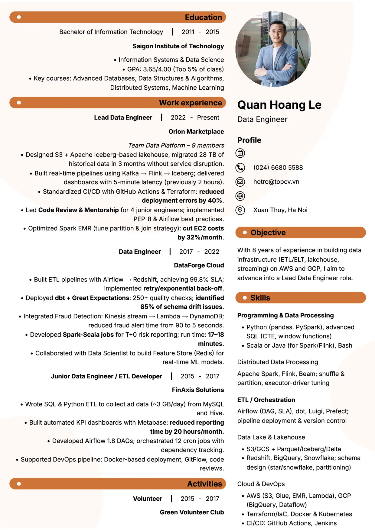 Mẫu CV xin việc Data Engineer style Basic 5
