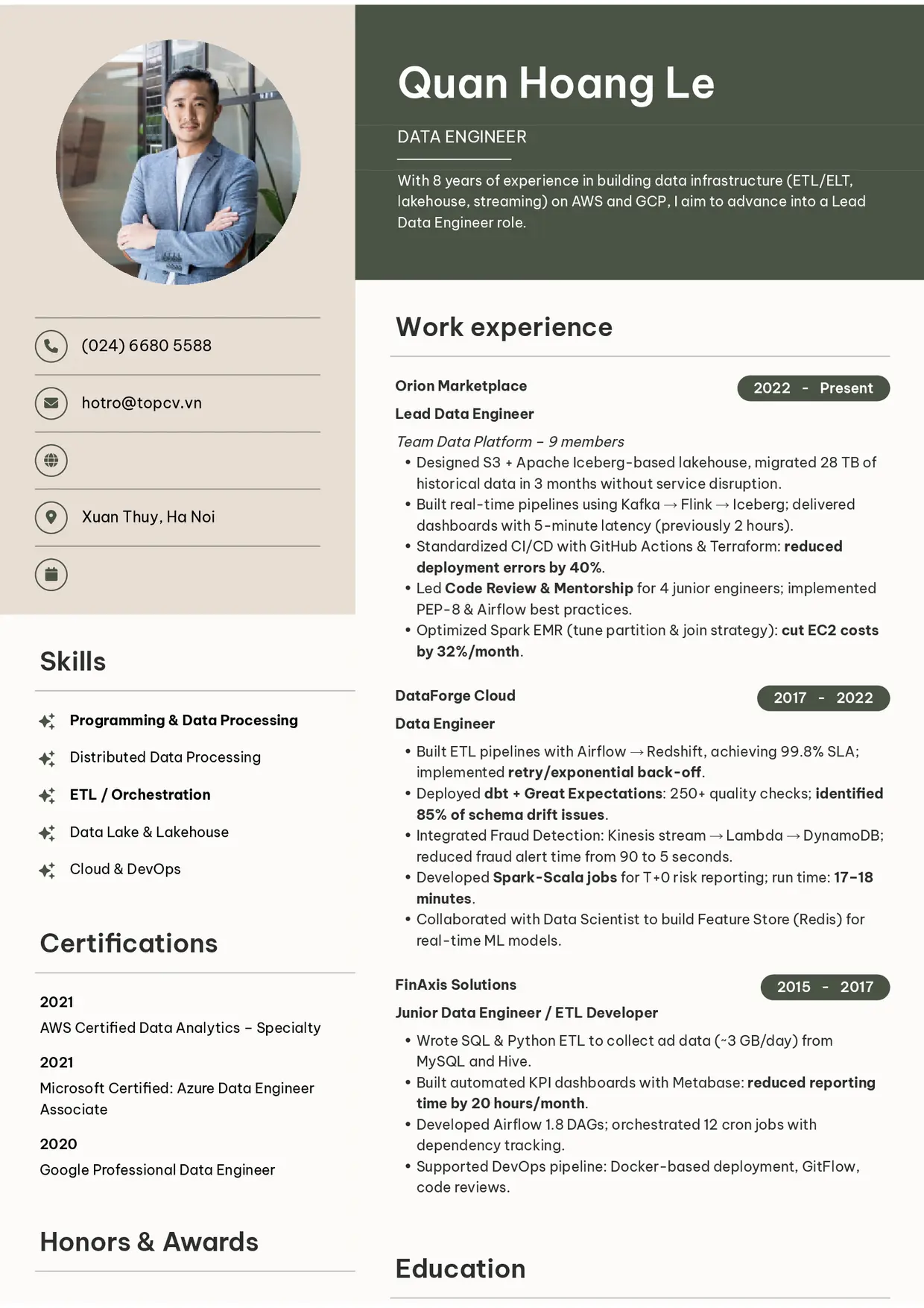 Mẫu CV xin việc Data Engineer style Bright