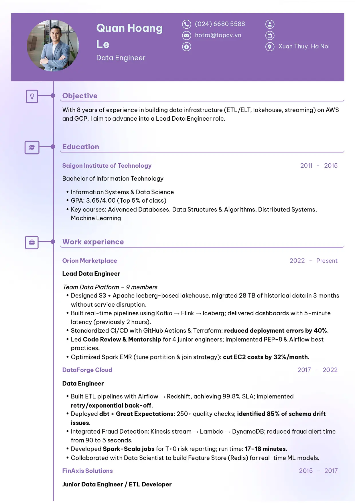 Mẫu CV xin việc Data Engineer style Cao Cấp