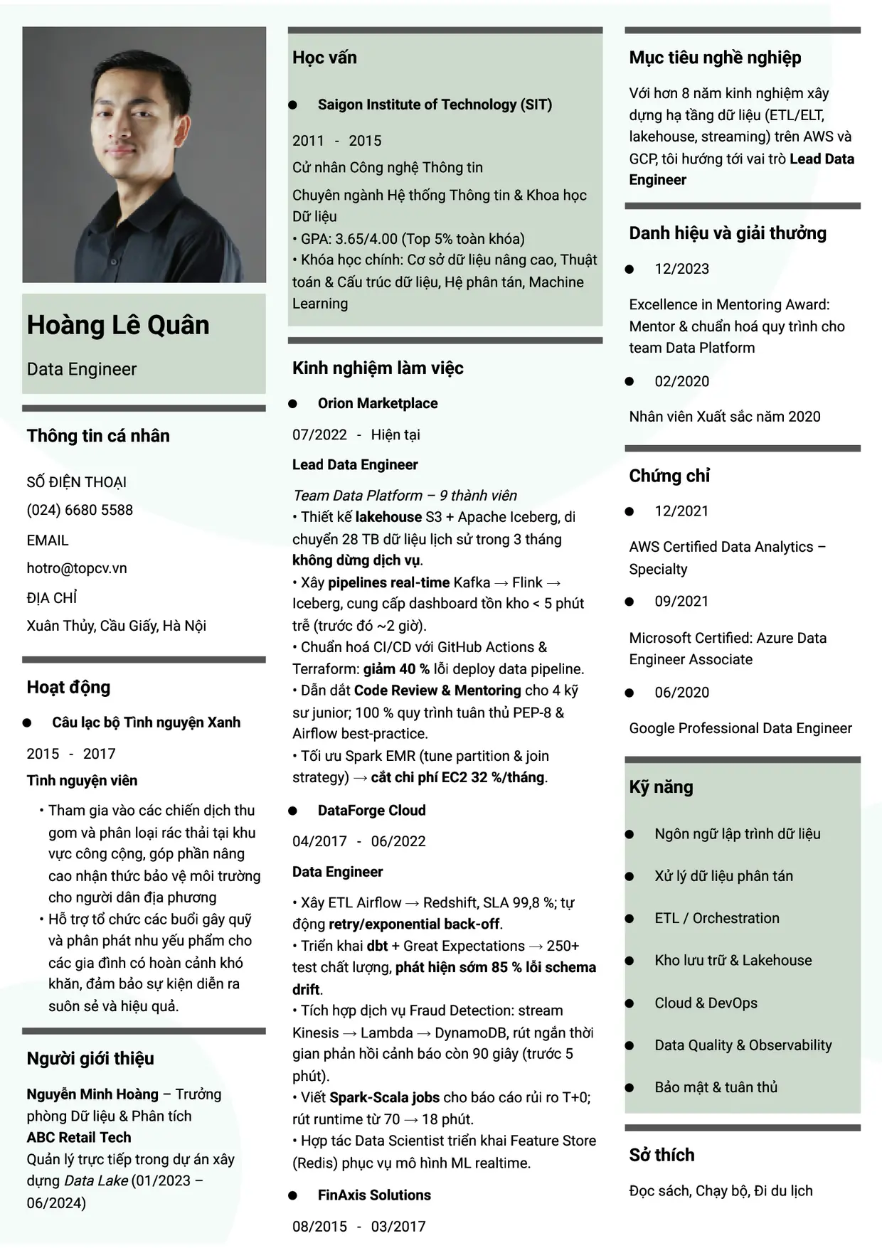 Mẫu CV Data Engineer style Thời đại