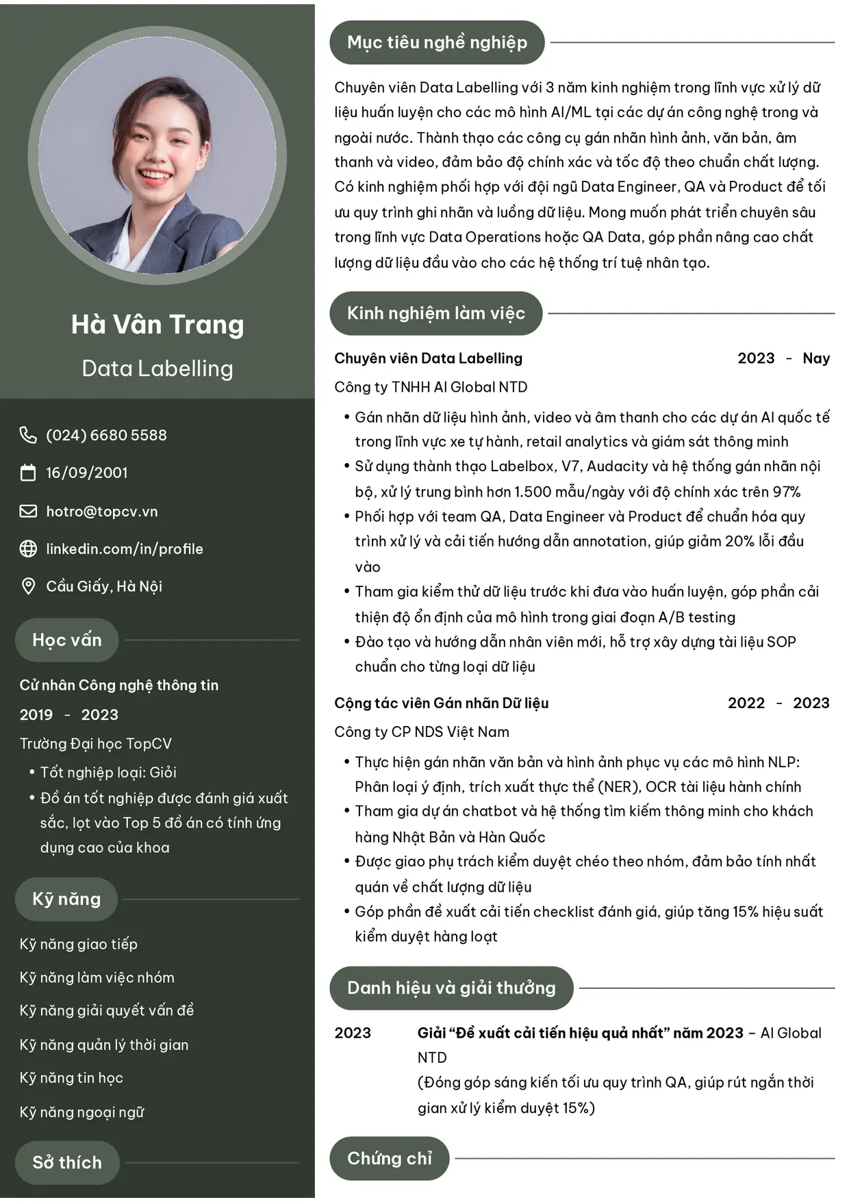Mẫu CV xin việc Data Labelling style Ấn tượng 6