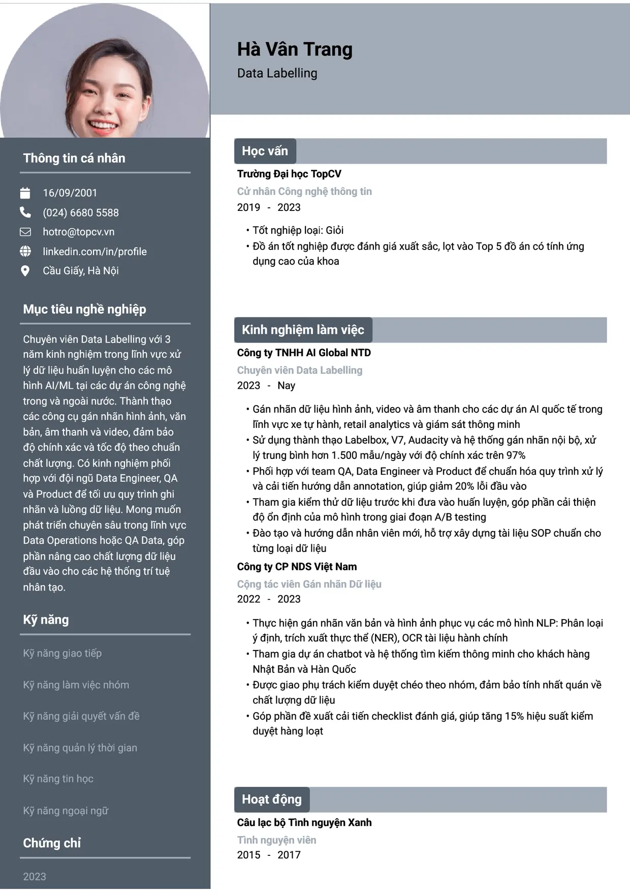 Mẫu CV xin việc Data Labelling style Basic 1