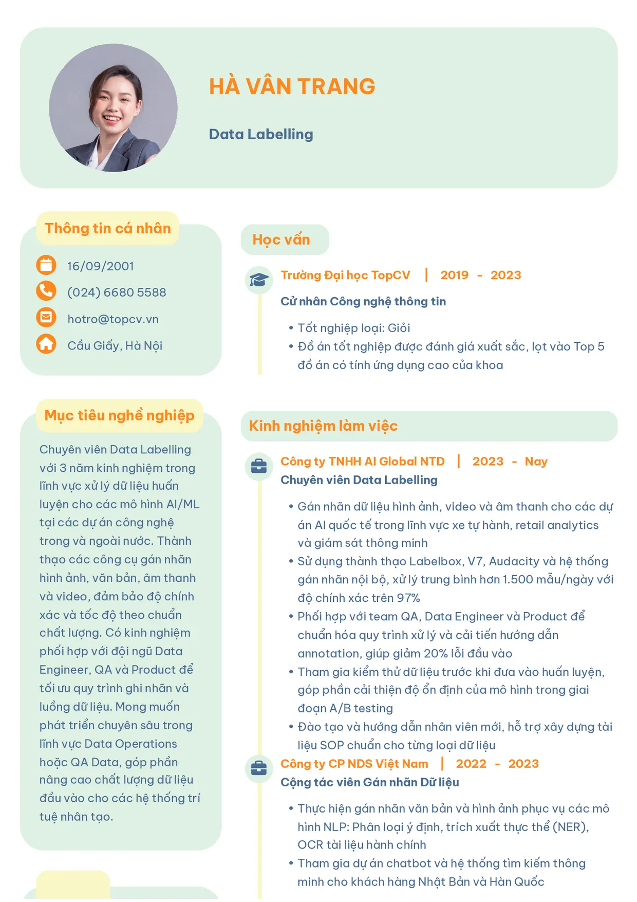 Mẫu CV xin việc Data Labelling style Basic 3