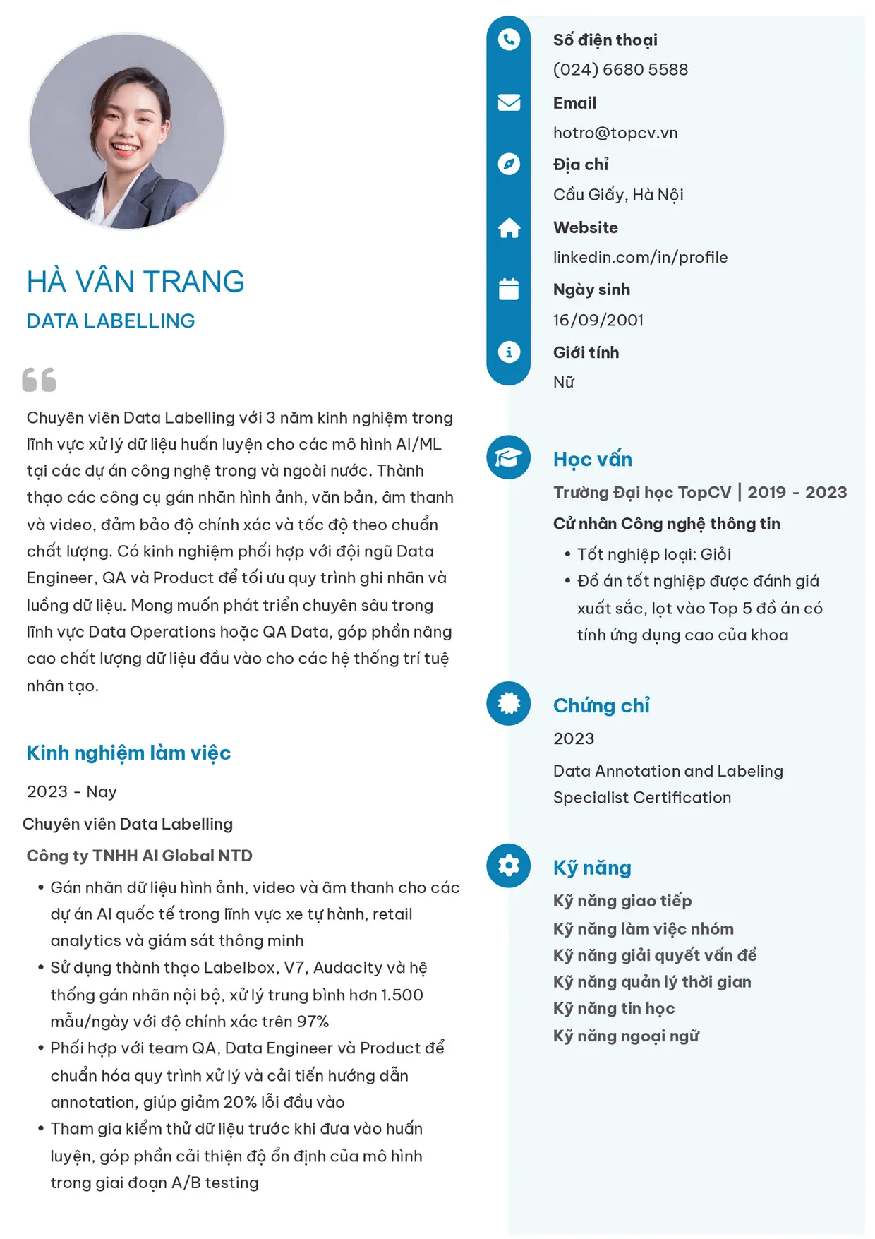 Mẫu CV xin việc Data Labelling style Basic 4