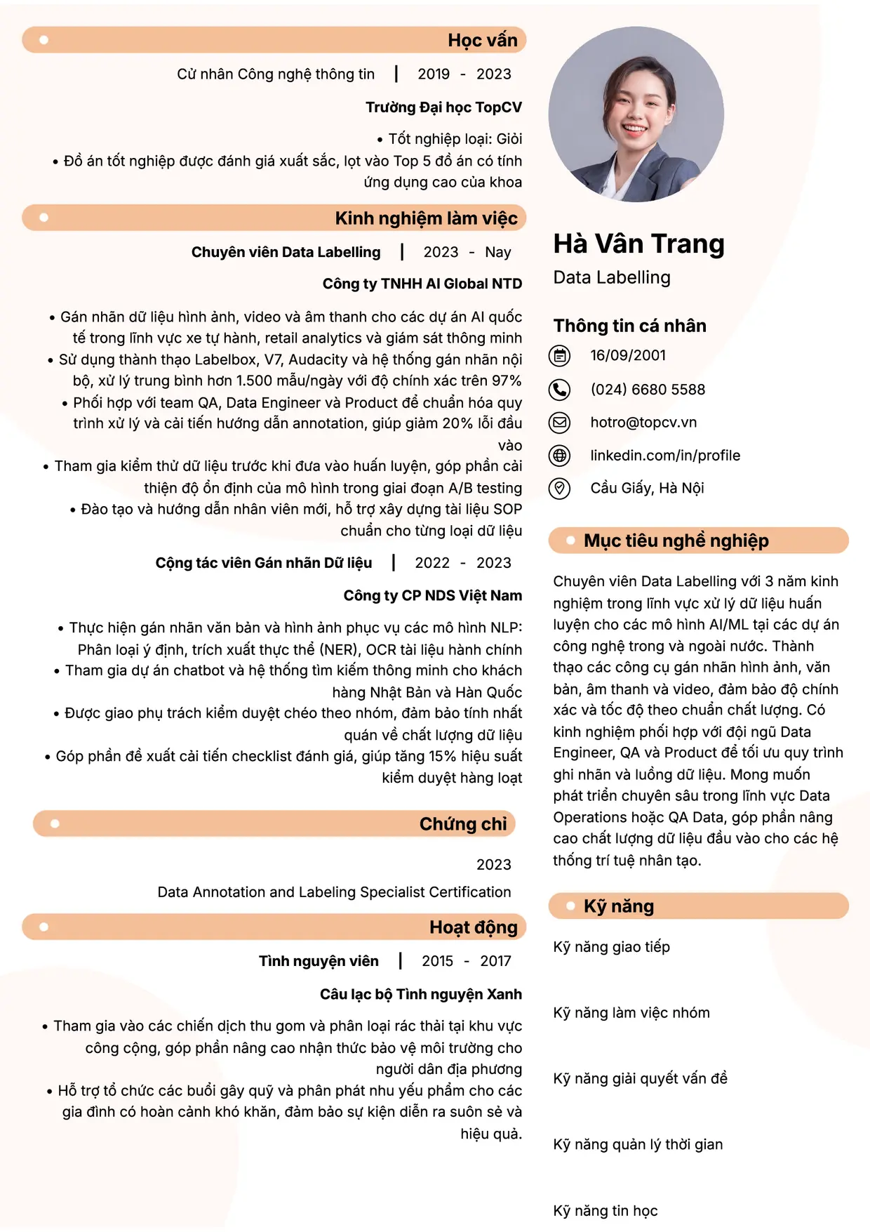 Mẫu CV xin việc Data Labelling style Basic 5