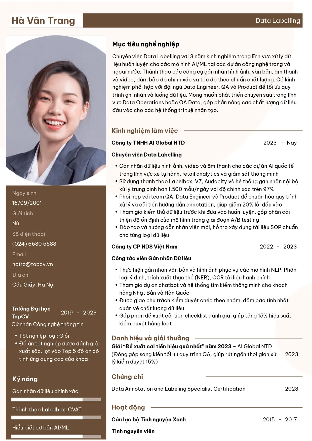 Mẫu CV xin việc Data Labelling style Chuyên Nghiệp 1