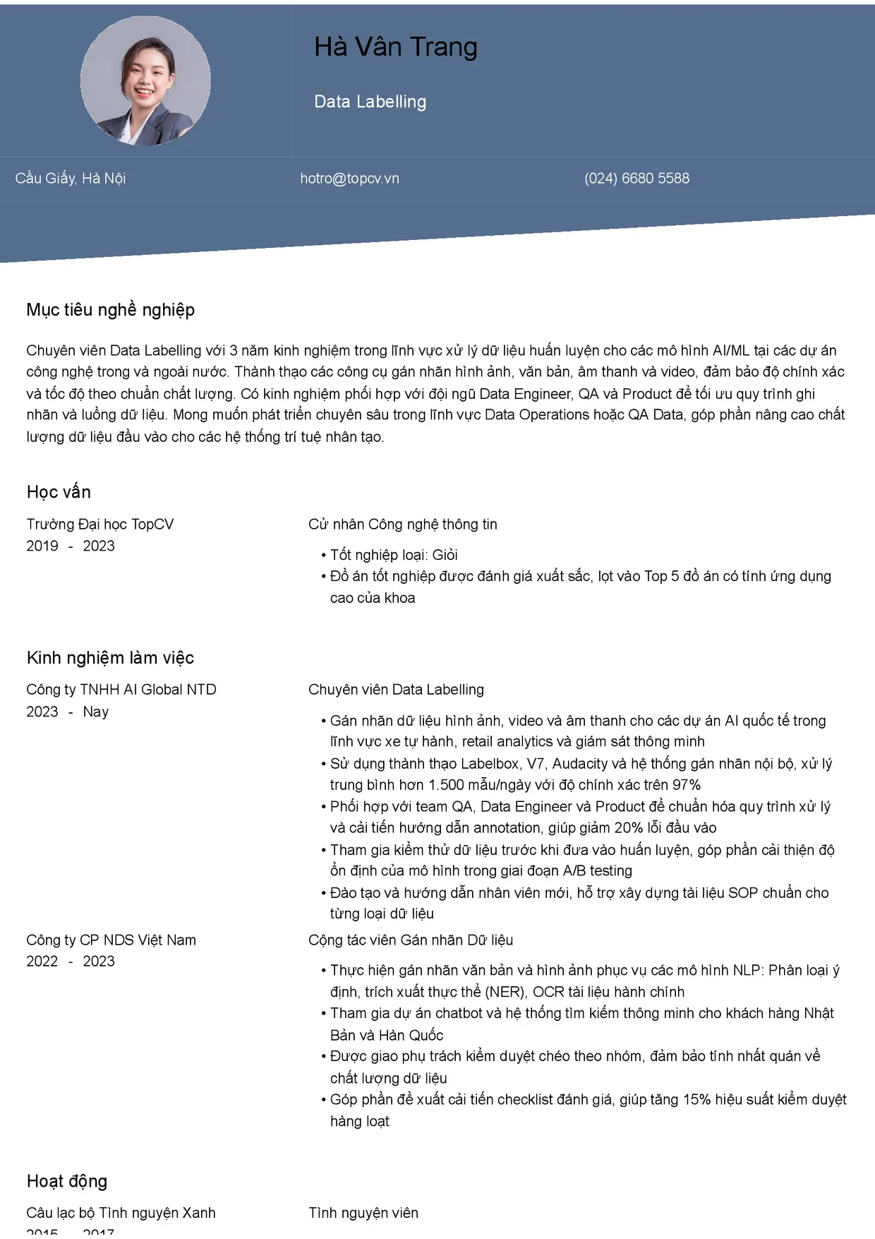 Mẫu CV xin việc Data Labelling style Thanh Lịch 1